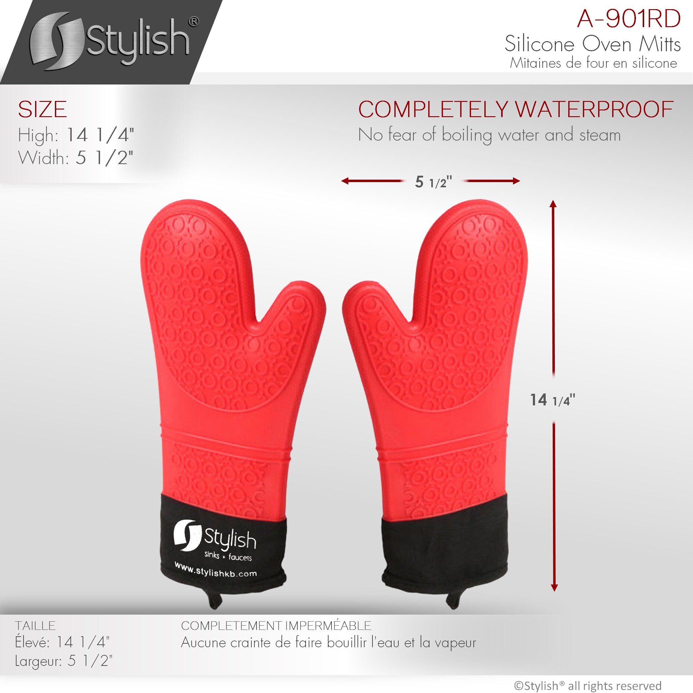 Stylish Red Silicone Oven Mitt Set Fda Approved Heat Resistant Up To 500f Stain Resistant 7108