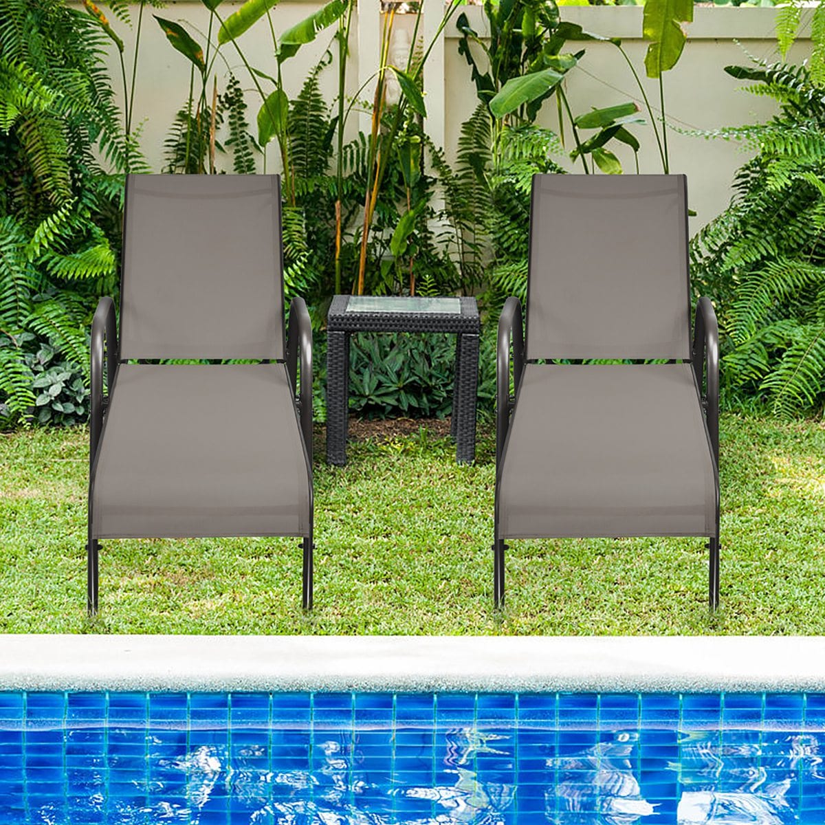 Costway OP70508CF-2 2 PCS Patio Lounge Chair Chaise Adjustable Reclining Armrest Brown