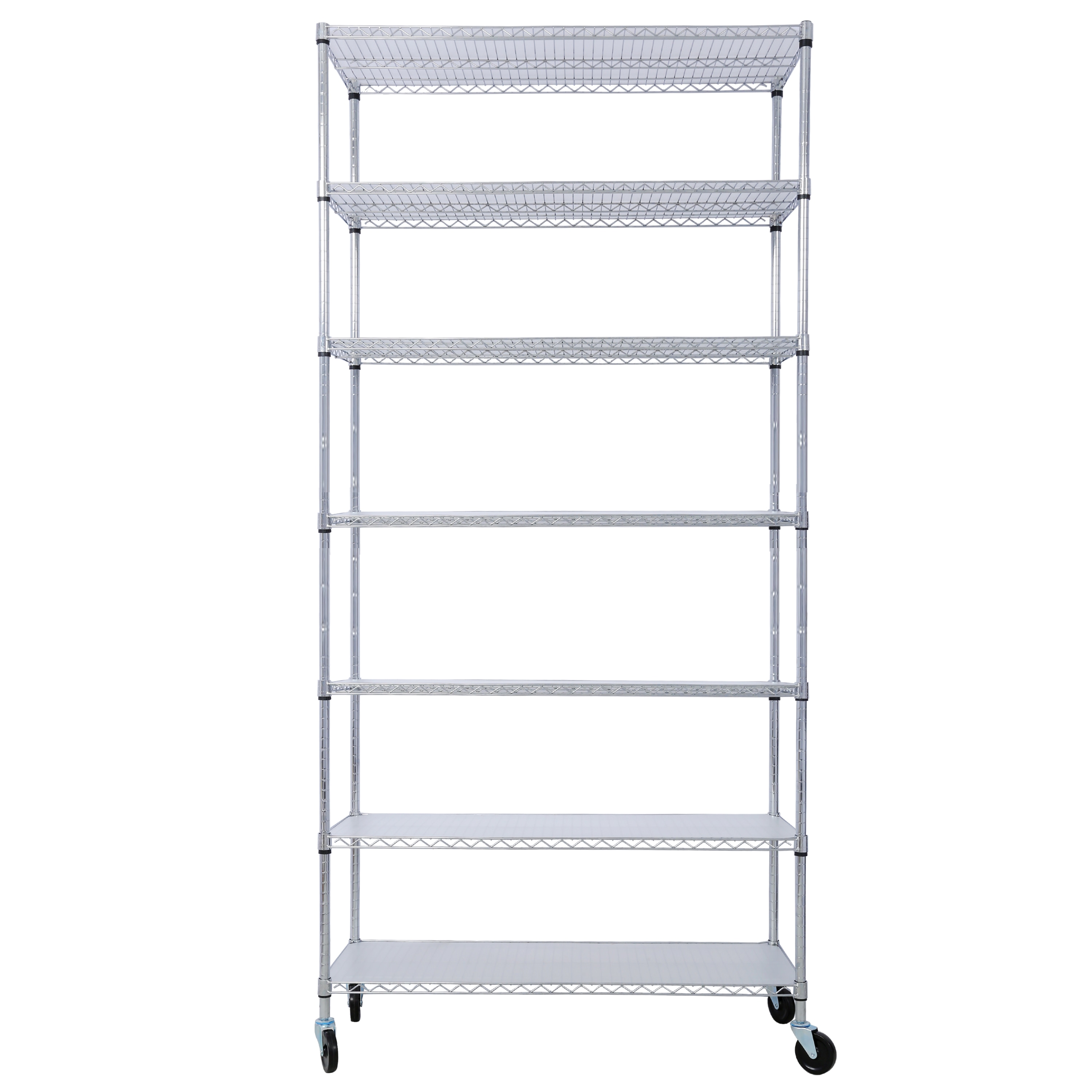 Huluwat 2450 LBS Capacity 7 Tier Chrome Metal Wire Adjustable Storage Rack with Rolling Wheels and Shelf Liners 81 1/2 Inches Height x 48 Inches Length x 18 Inches Depth Commercial Shelving for Closet Kitchen Garage Basement