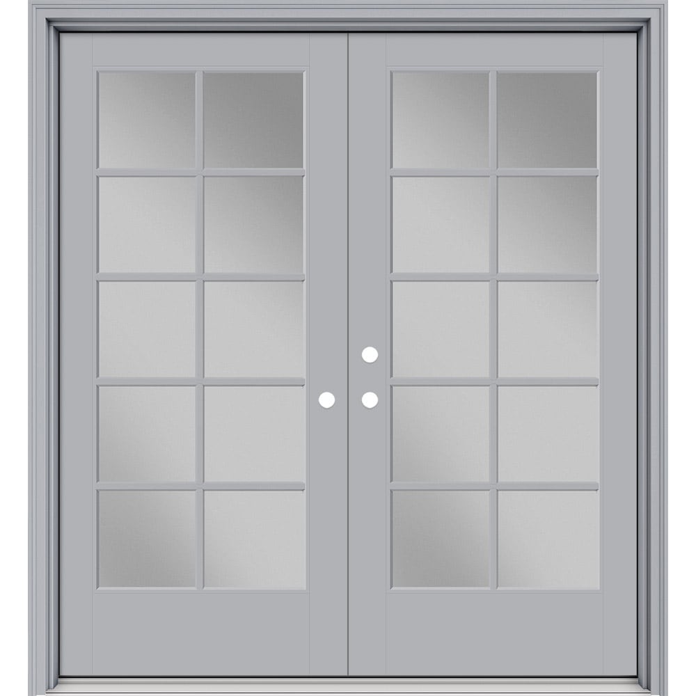 Masonite 630849 Performance Door System 72-in x 80-in x 4-9/16-in Fiberglass Full lite Right-hand inswing Infinity Gray Painted Prehung Double Front Door with Brickmould Insulating core with Grilles
