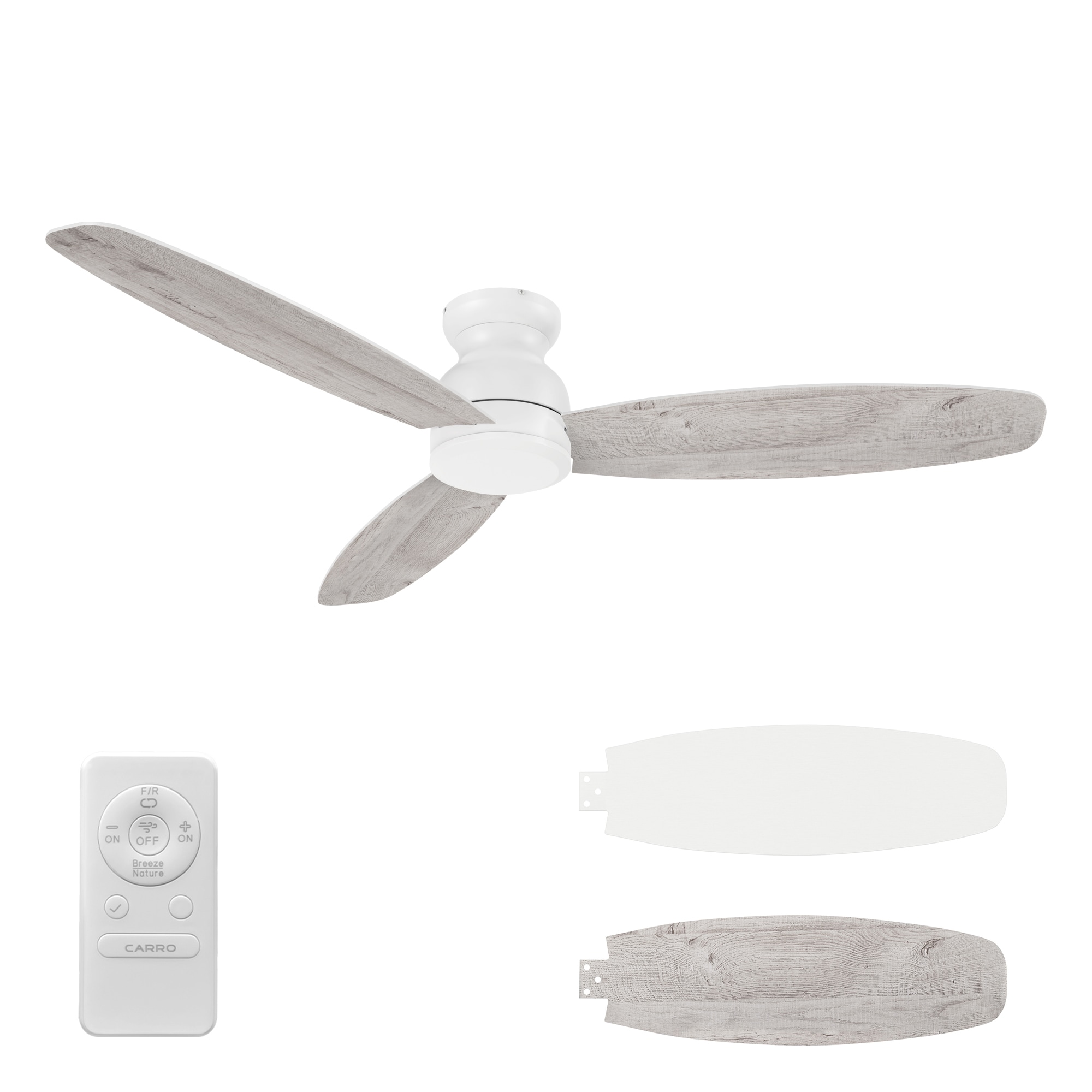 CARRO USA LC603Q-N10-WP-1-FM Osborn 60-in Flush Mount White with White/Light Wooden Blades Ceiling Fan Without Light - Remote Included ( 3 -Blade )