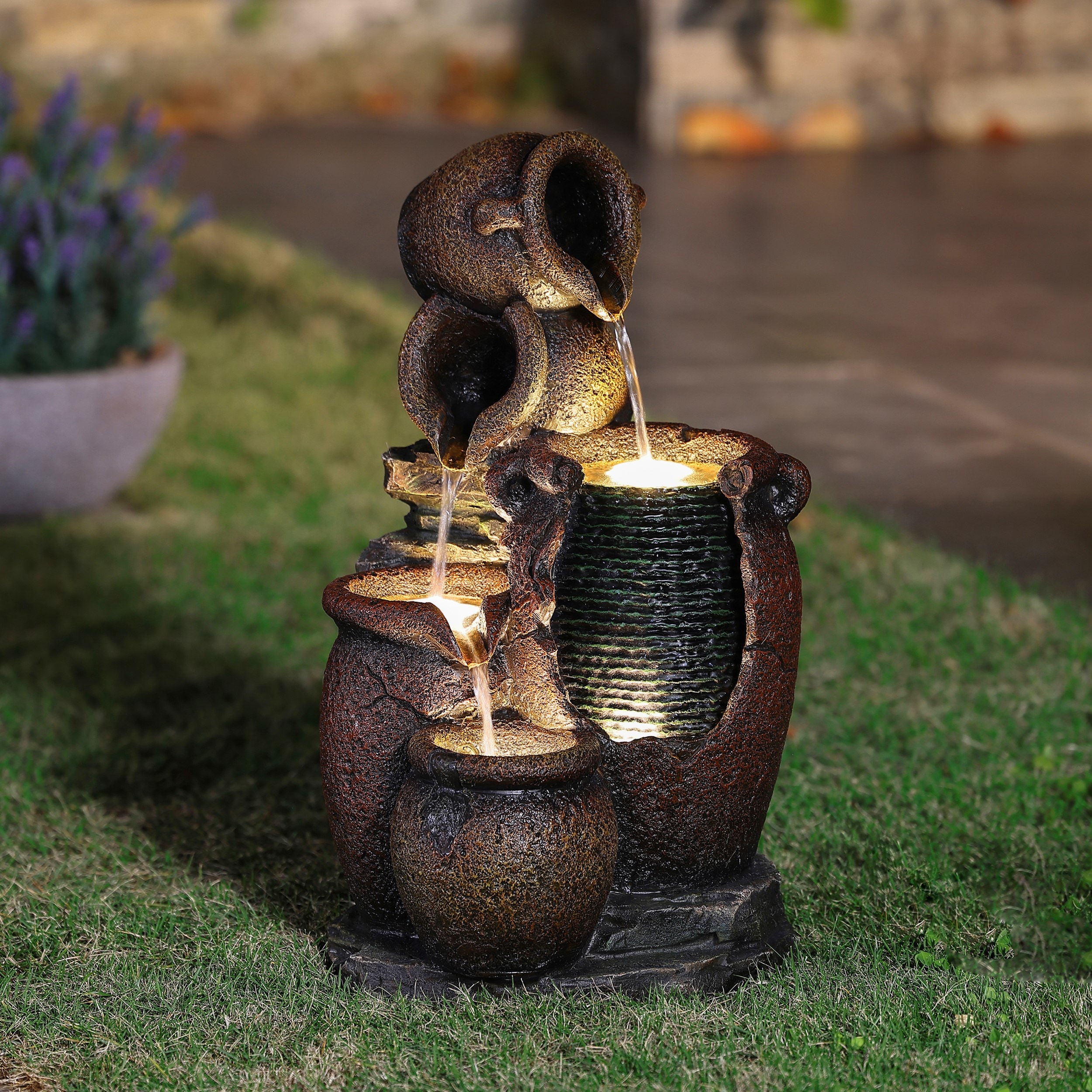 LuxenHome 22-in H Resin Water Outdoor Fountain Statue Pump Included in ...