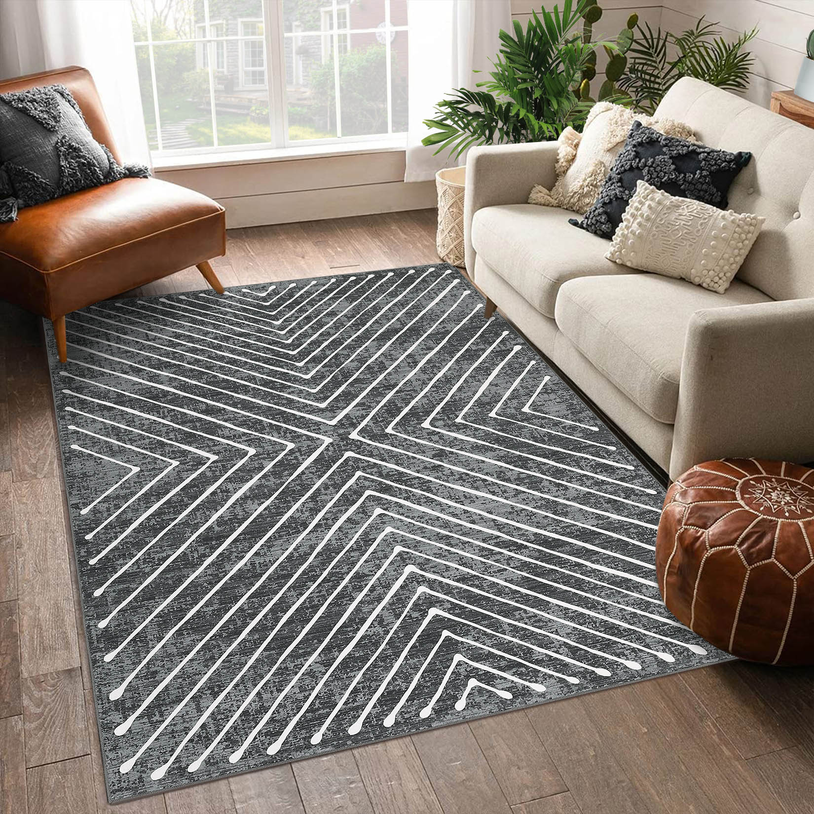 Garvee YXY-LO-PHO-15H9BV2V 4 x 6 (ft) Loomed Polyester Gray Rectangular Indoor Geometric Mid-Century Modern Machine washable Area rug