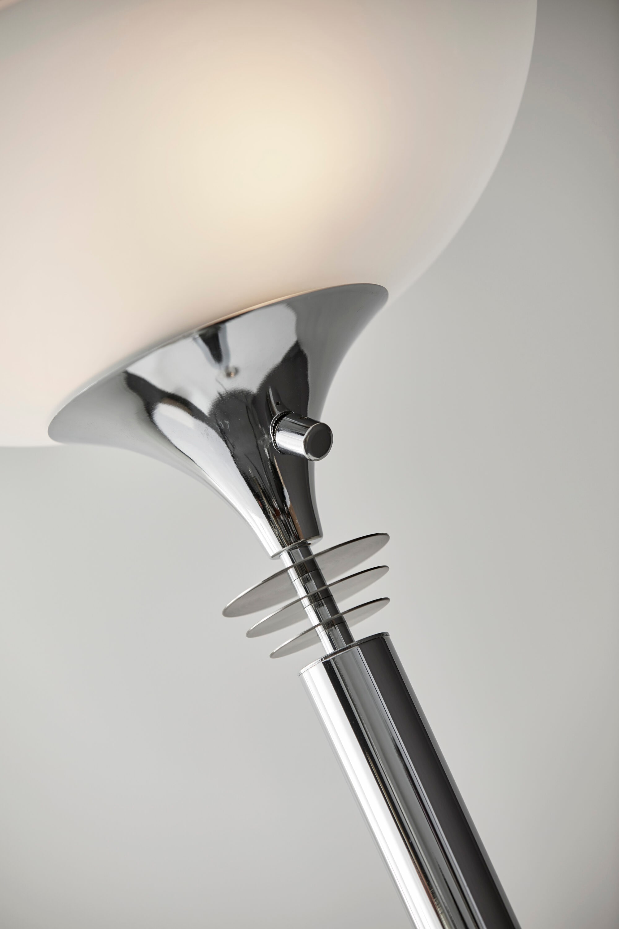 Adjustable Chrome Torchiere Floor Lamp with Frosted Glass Shade