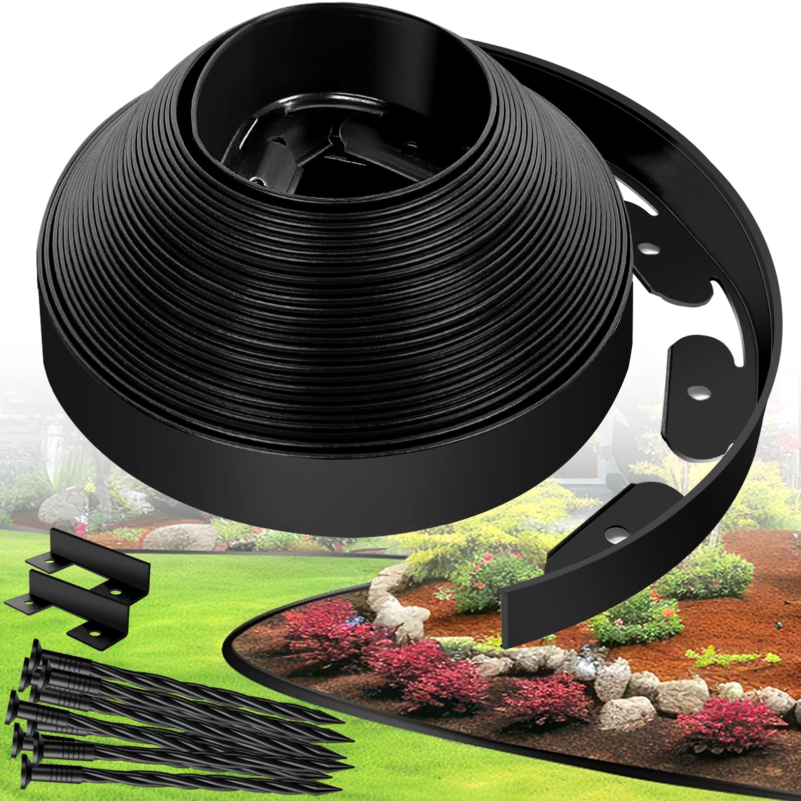 AOIZGMY  Landscape Edging Border 40FT 4IN Tall with 60 Stakes No Dig Flexible Garden Bed Edging Kit 0 Point 15 Inch Thick for Yard and Flower Beds