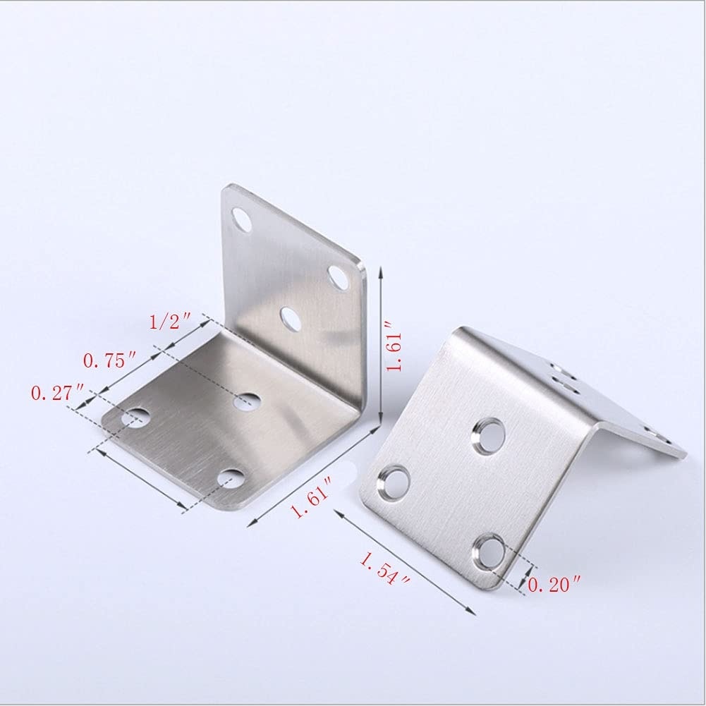 Etokfoks  Stainless Steel Right Angle Bracket L Shape 90 Degree Joints 1 61in x 1 61in x 1 54in 4 Pack