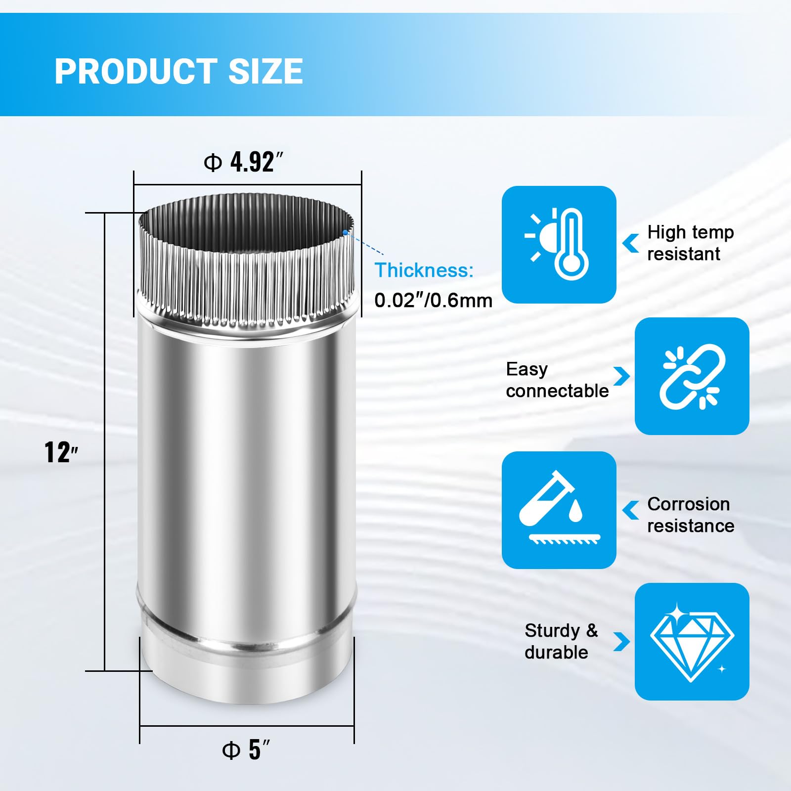 Vrbgify 5 Inch by 12 Inch Rigid Round Dryer Duct Heavy Duty Galvanized ...