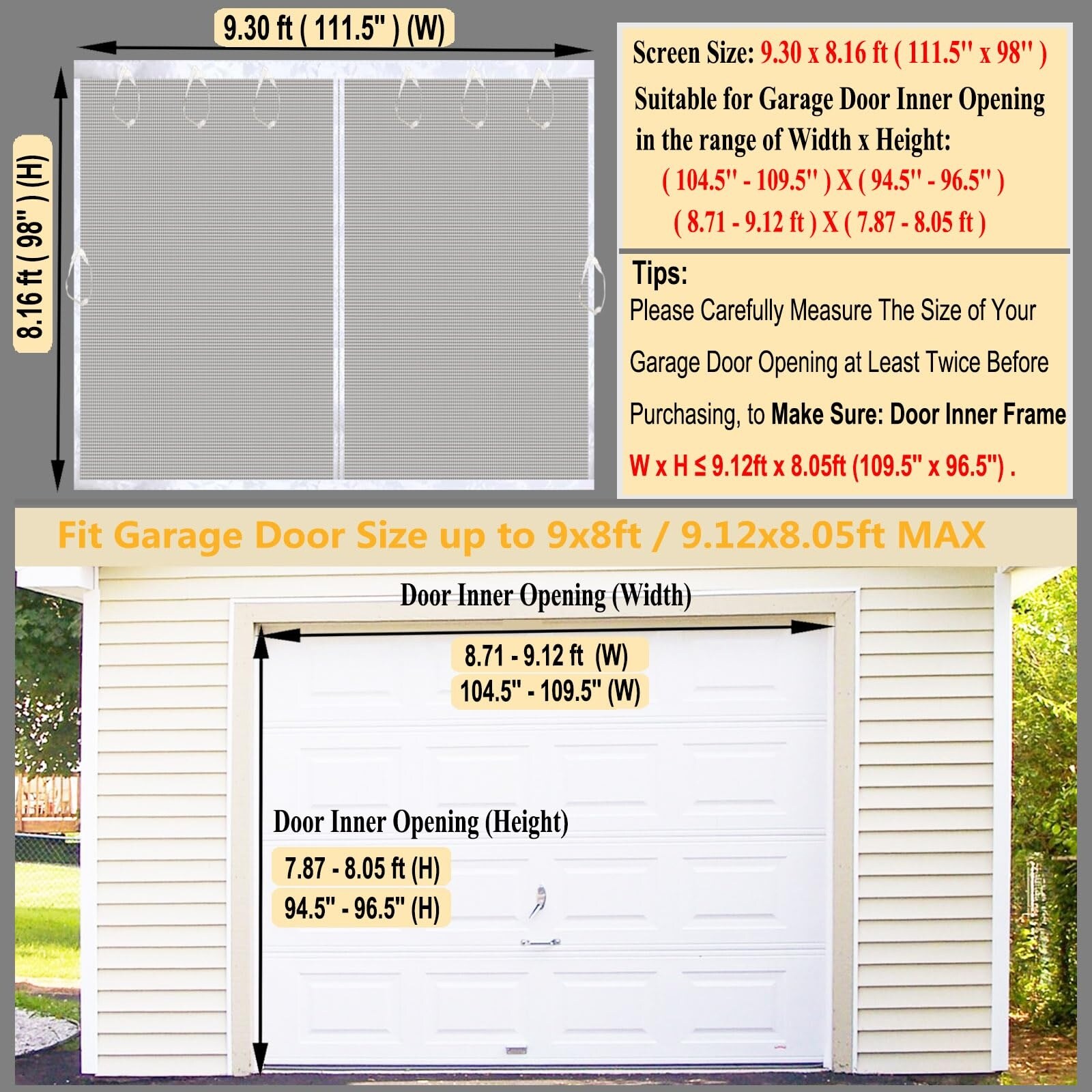 Etokfoks 9 3x8 16 ft Magnetic Garage Door Screen Kit White Fiberglass ...