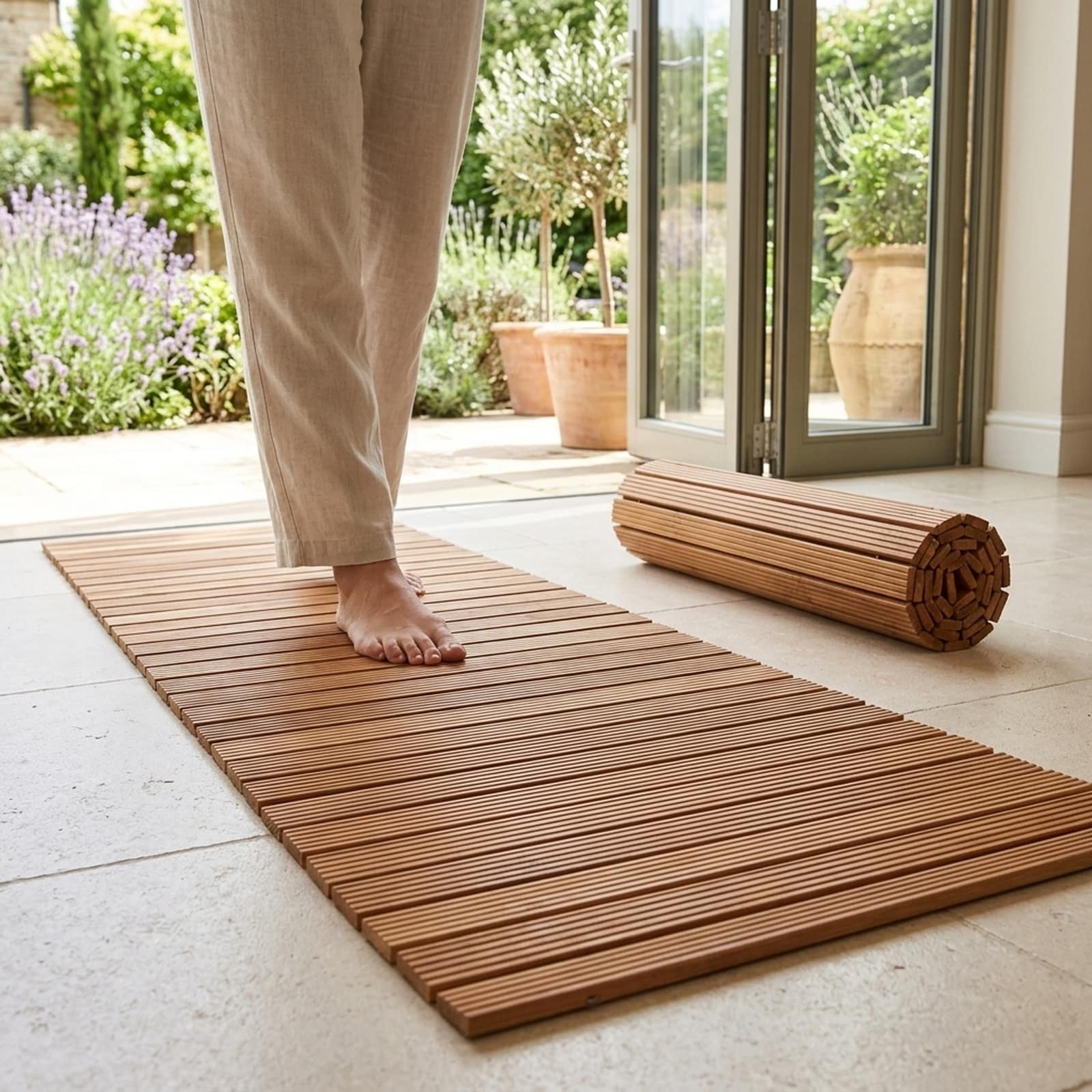 SUGIFT 12-ft Wooden Garden Pathway 22-in Wide Roll Out Cedar Walkway Non-Slip Outdoor Boardwalk Path for Lawn Patio Backyard Beach