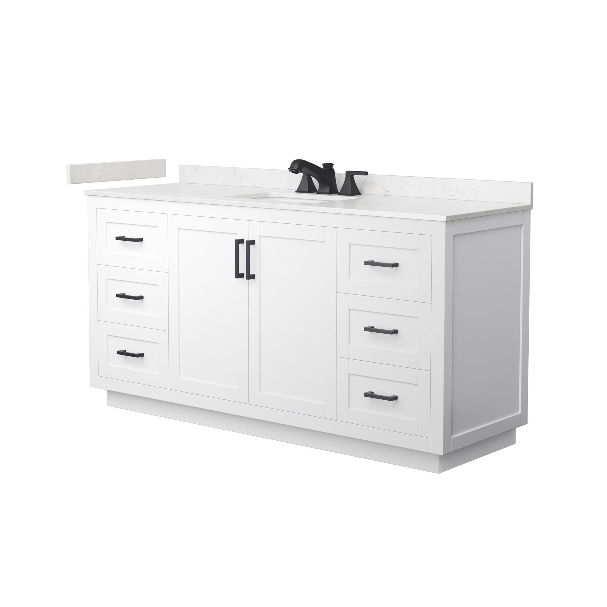 Wyndham Collection Miranda 66-in White with Matte Black Trim Undermount Single Sink Bathroom Vanity with Carrara Cultured Marble Cultured Marble Top