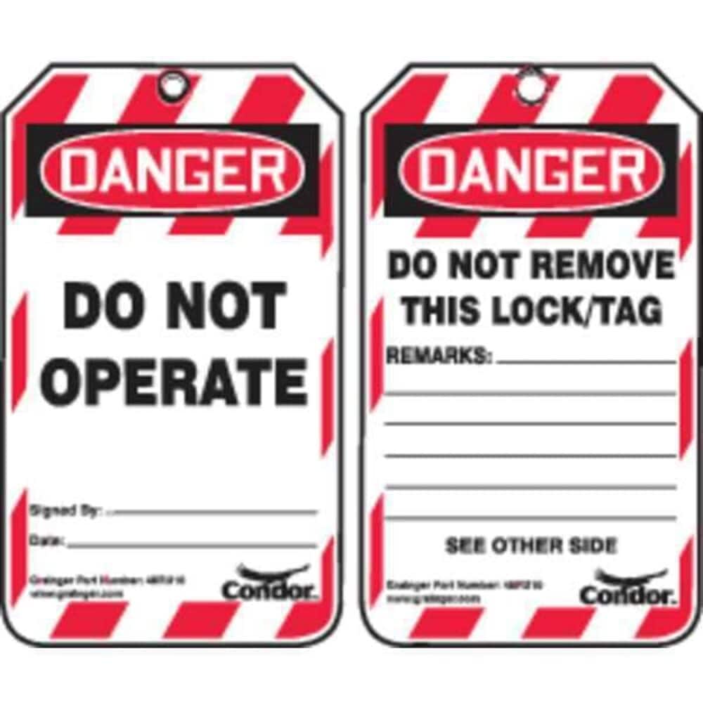 Condor  Lockout Tag Danger Plastic 3 1/4 in Width 5 3/4 in Height Write On Surface: Yes 10 PK