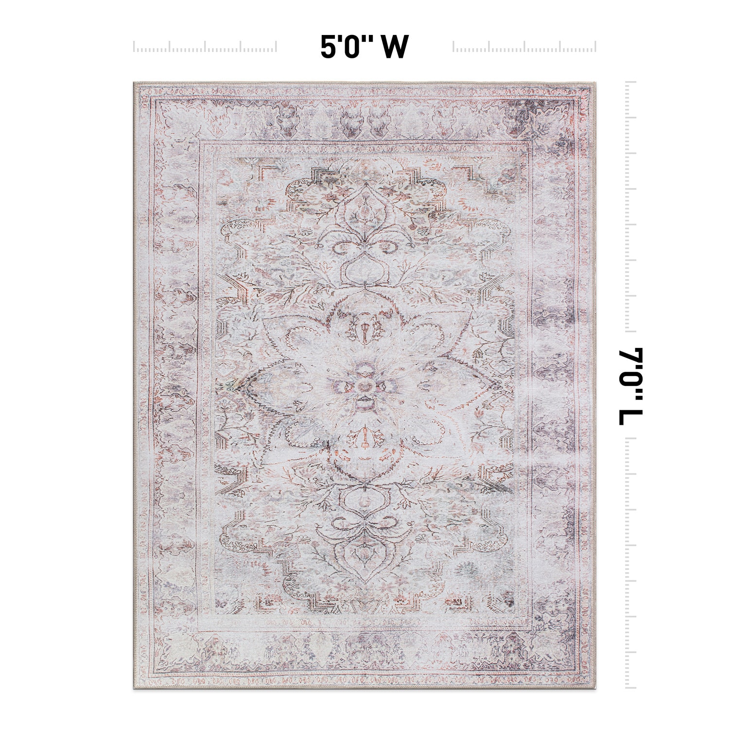 Vintage Cream and Red Synthetic Medallion Washable 5' x 7' Rug