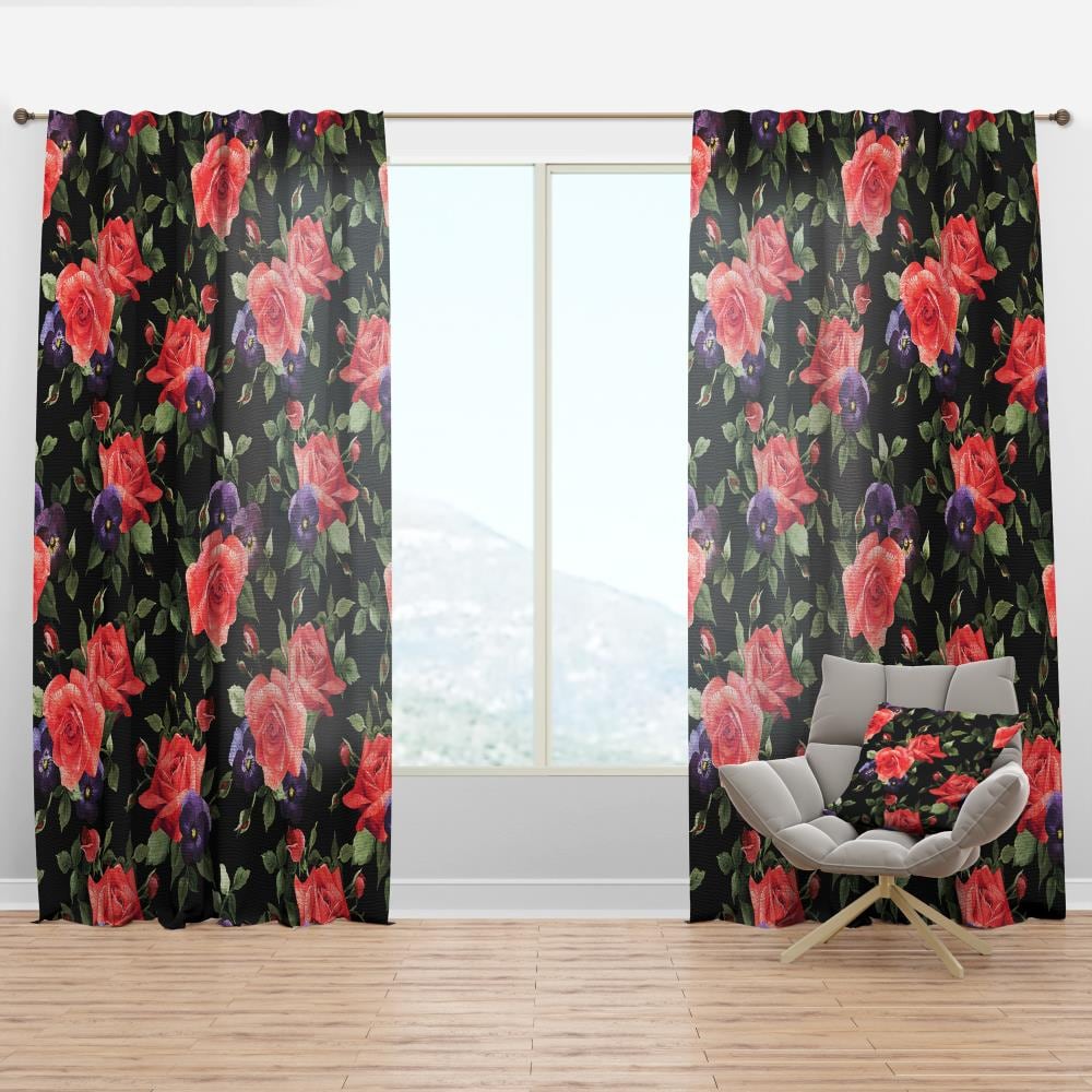 Designart CTN17596-52-84 84-in Black Floral Room darkening Thermal lined Rod pocket Single curtain panel