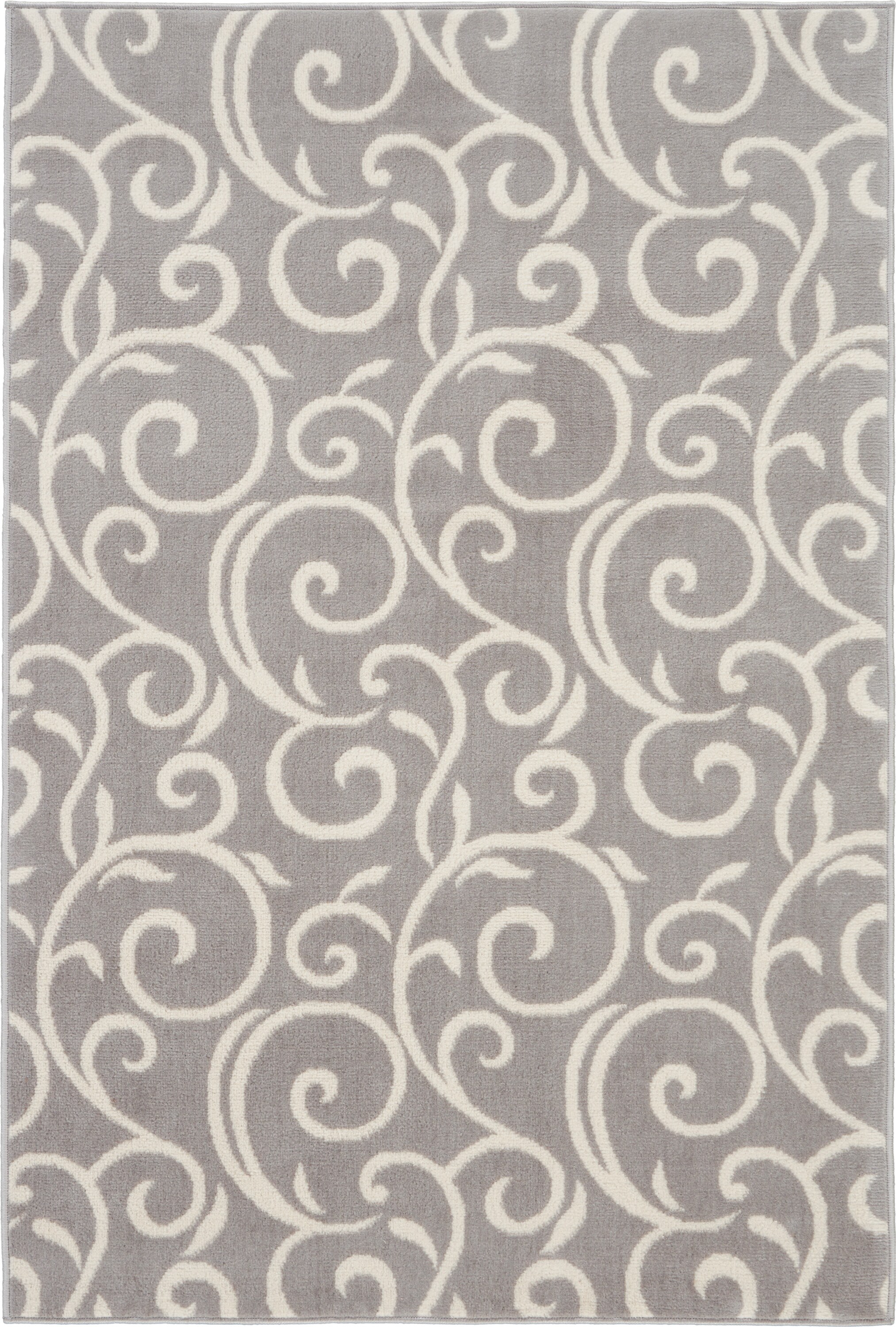 Abstract Vines Gray Hand-Knotted 4'x6' Reversible Area Rug