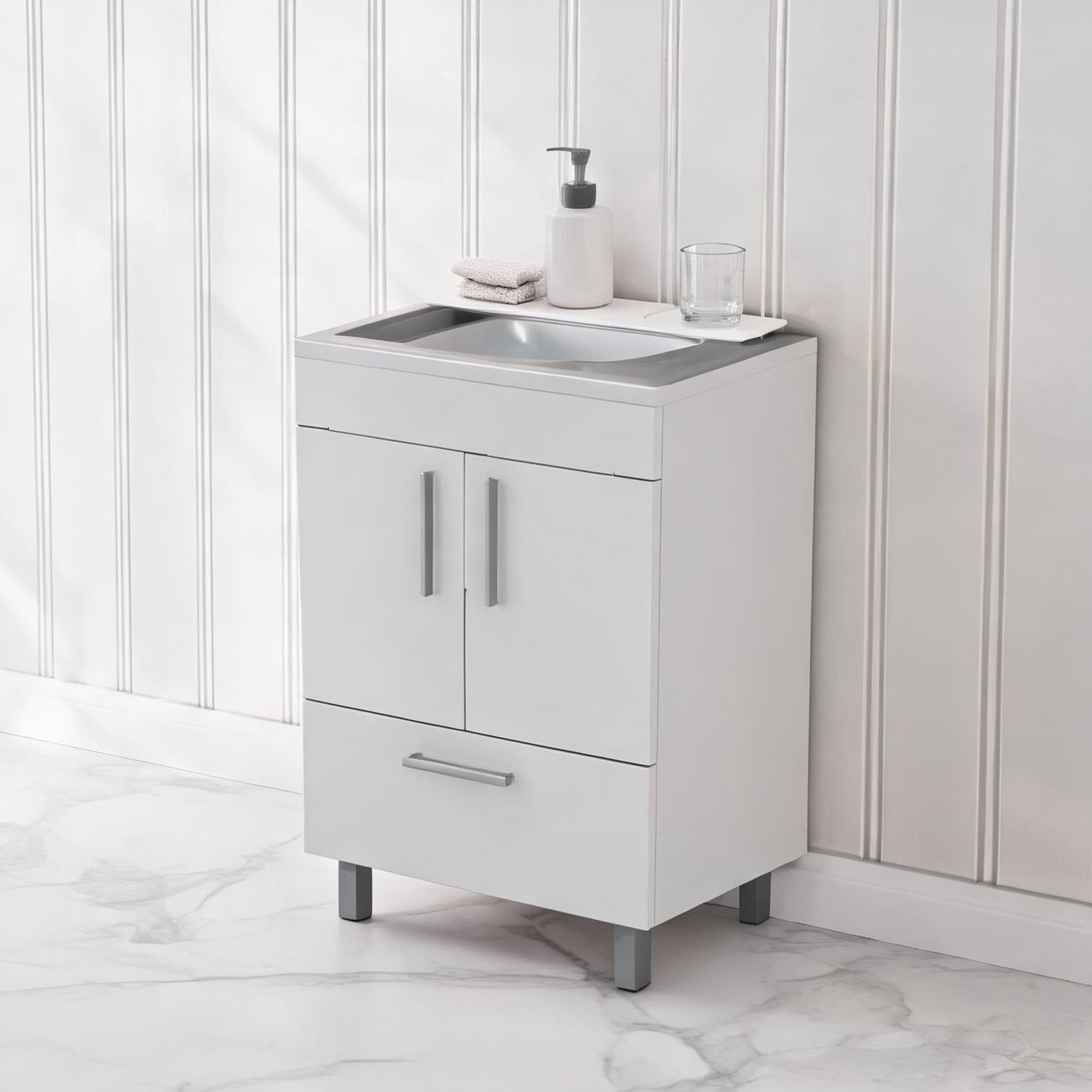 BBabe White Bathroom Vanity with Double Doors Four Legs Easy Assembly 17.71-in Depth
