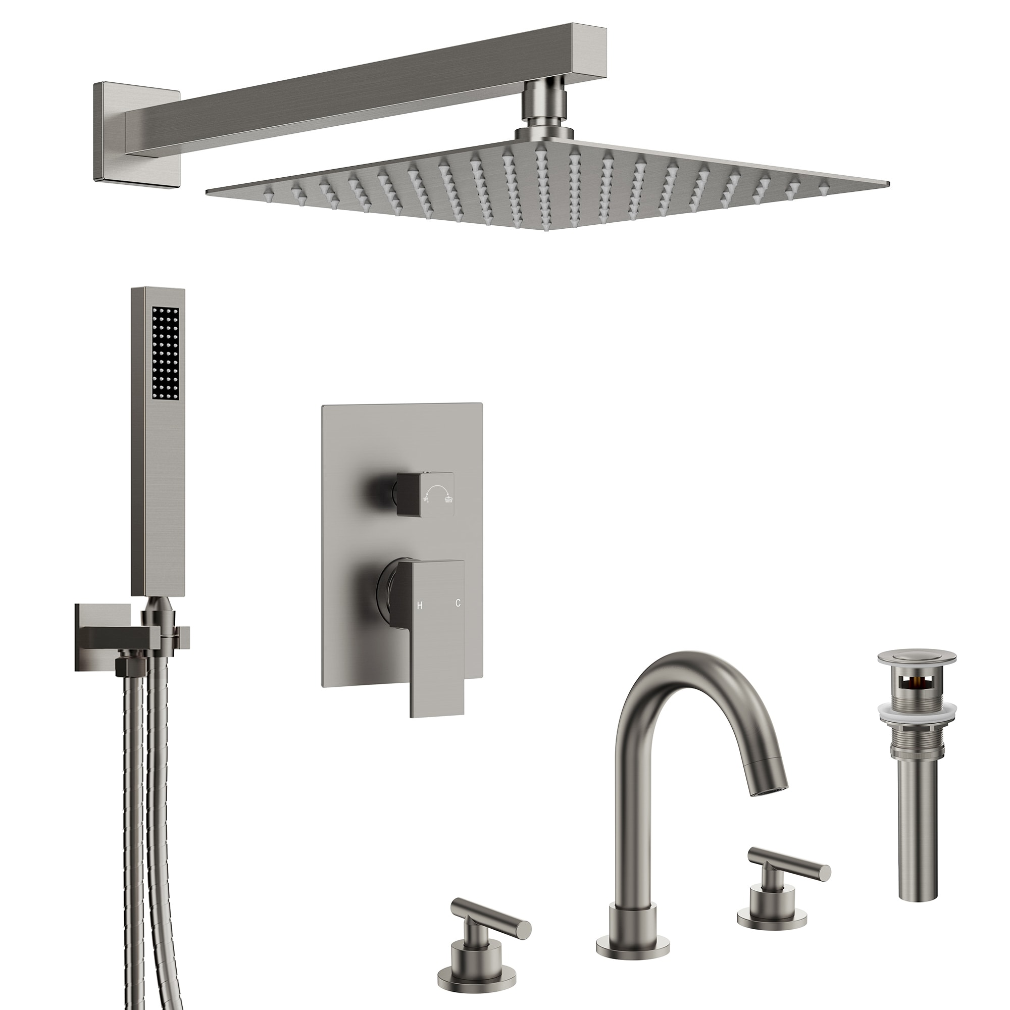 GRANDJOY - Brushed Nickel Shower Faucet System with 10-Inch Rain Shower Head Handheld and Matchi...