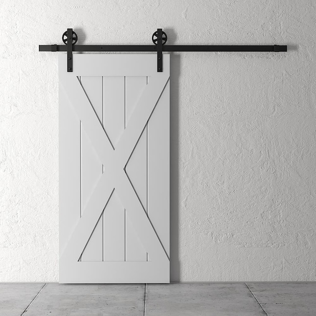 Urban Woodcraft 40-in x 83-in Painted Grey Crossbuck Prefinished Pine MDF Single Barn Door (Hardware Included) Urban Woodcraft 40-in x 83-in Painted Grey Crossbuck Prefinished Pine MDF Single Barn Door (Hardware Included)