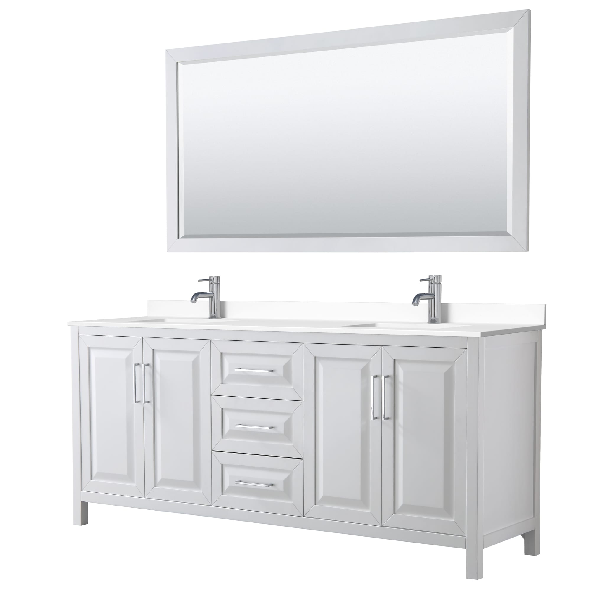Wyndham Collection WCV252580DWHWCUNSM70 Daria 80-in White with Polished Chrome Trim Undermount Double sink Bathroom Vanity with White Cultured Marble Cultured marble Top (Mirror Included)