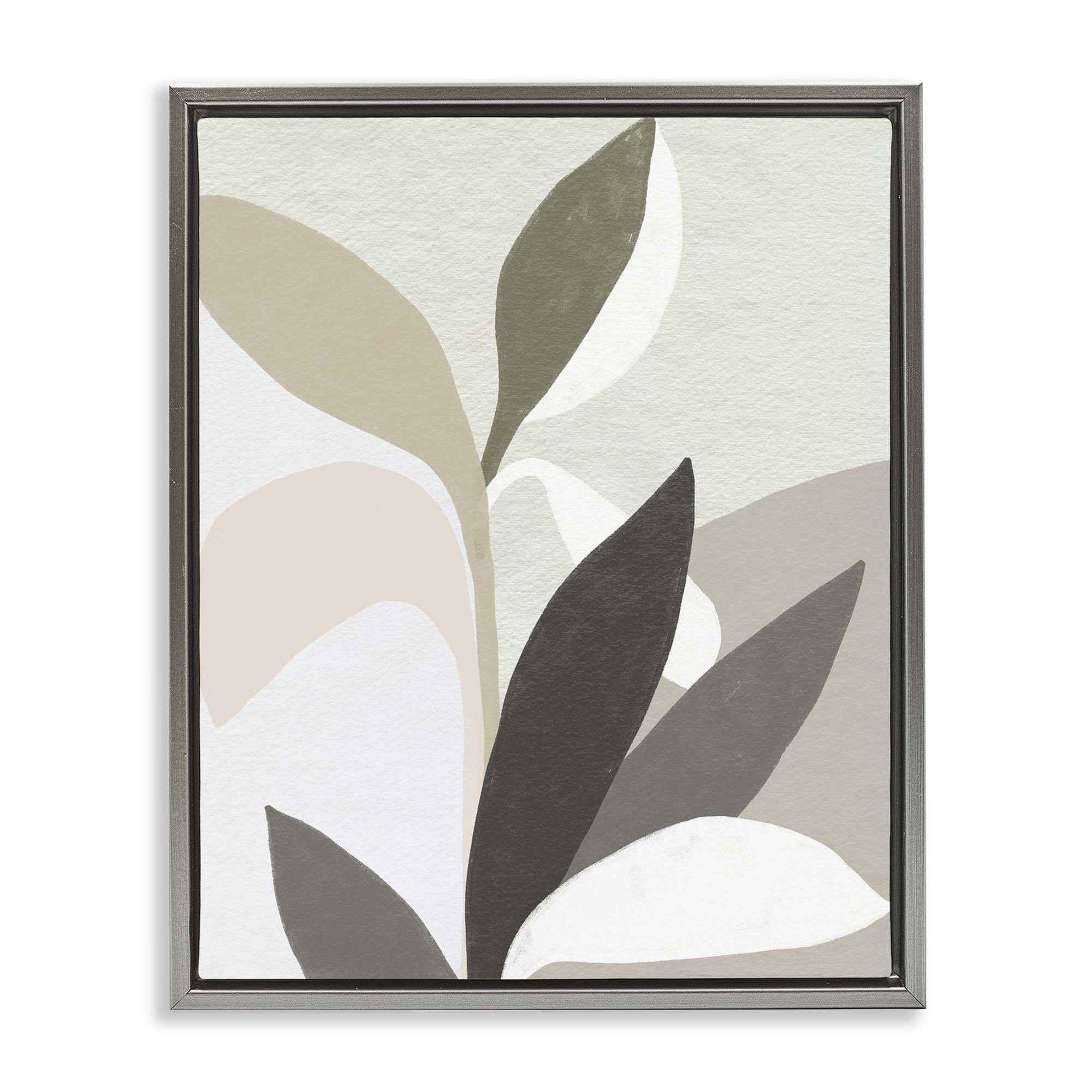 Stupell Industries BS-373-FFL-16X20 Organic Soft Leaf Shapes Gray Framed Floater Canvas Wall Art By June Erica Vess 17 x 21