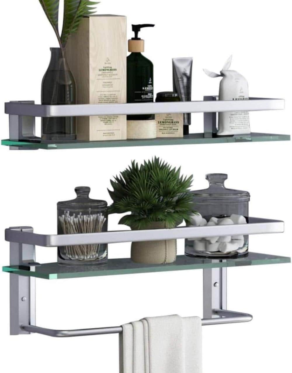 Taoi Fxio - Glass Bathroom Shelf 15.7in Bathroom Shelf Wall Mounted Floating Glass Shelves with T...