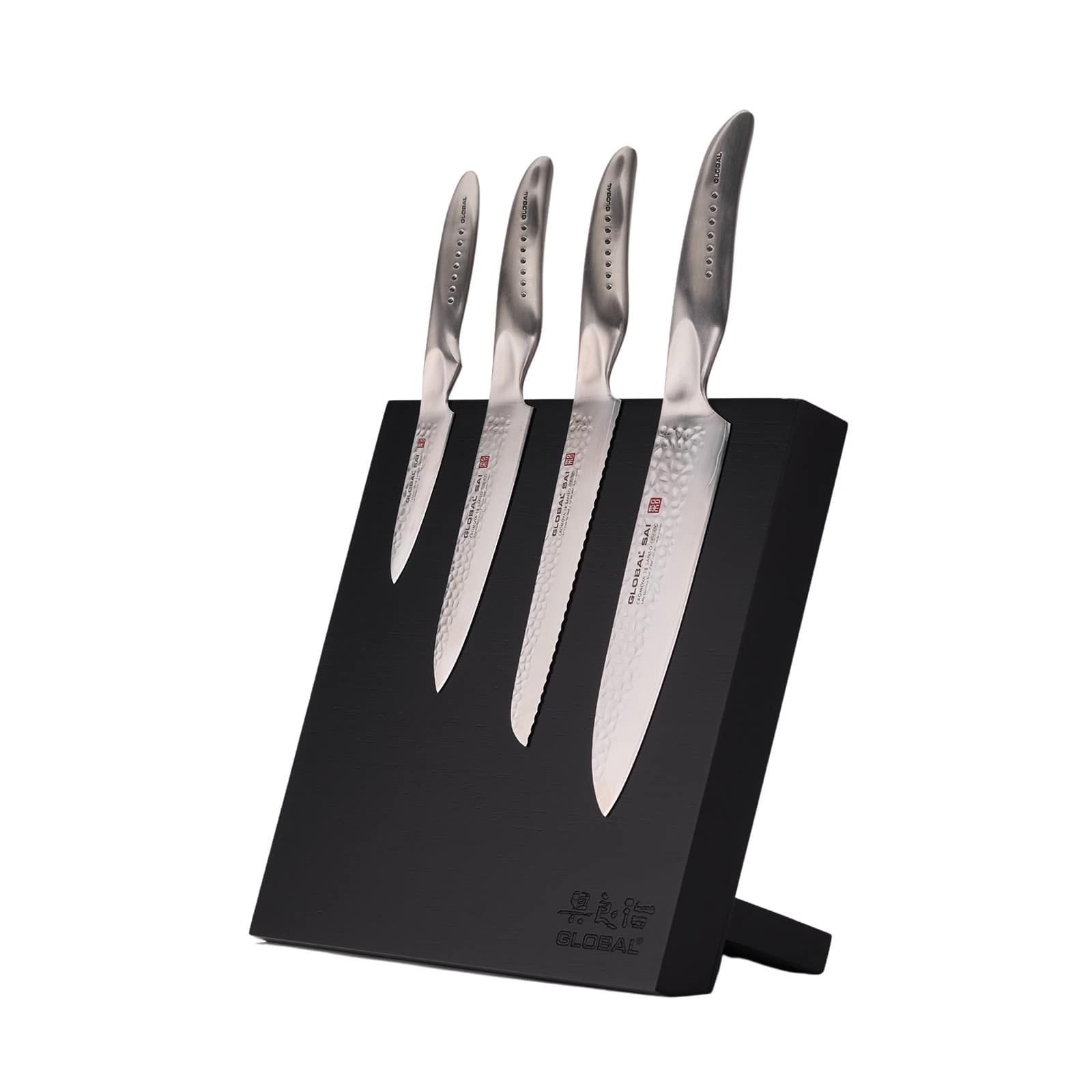 Global G-SAB45001 Bitoku SAI Essentials 5 Piece Knife Set with Magnetic Block Rubberwood