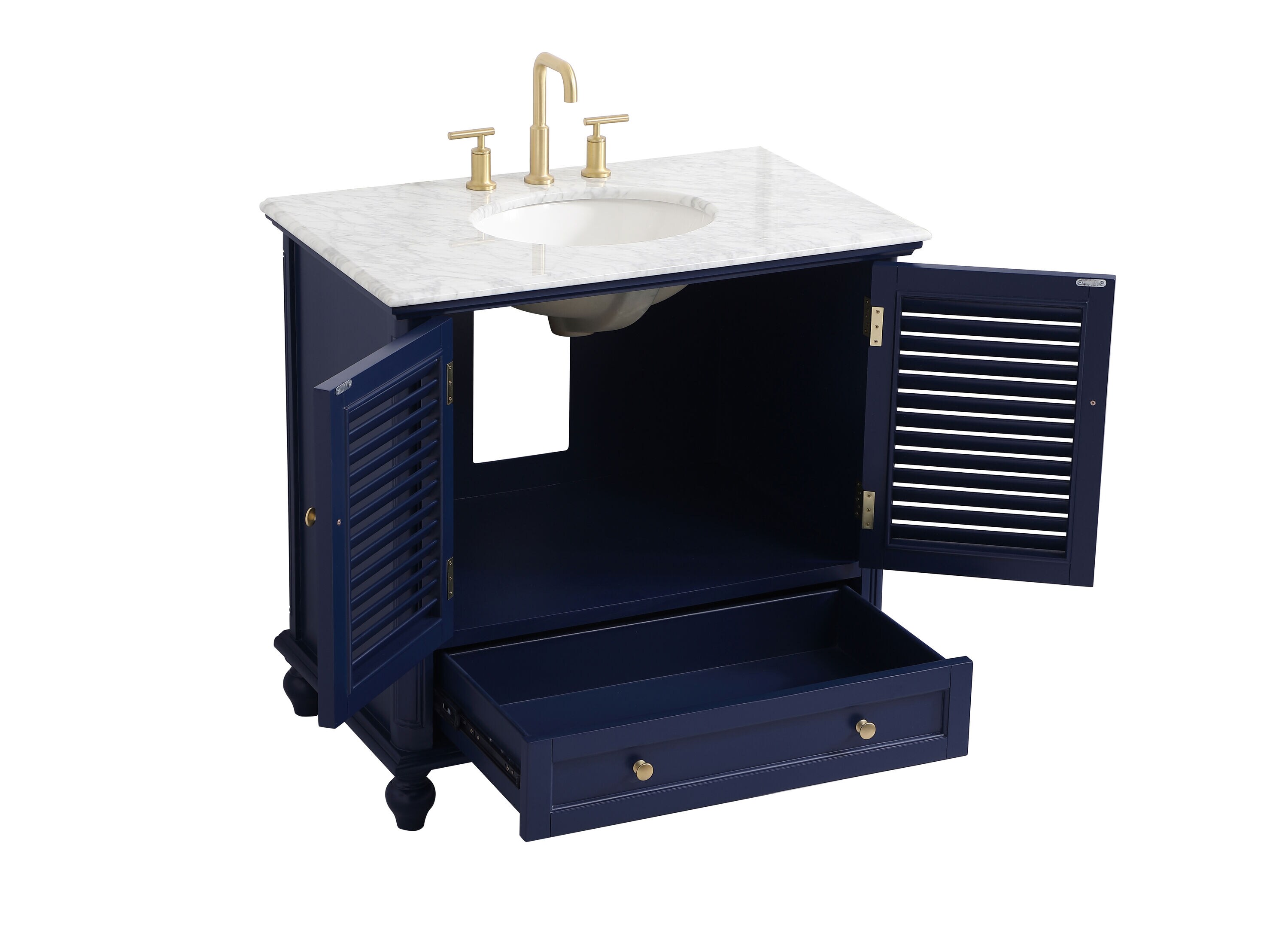 Rhodes 36" Blue Solid Wood Single Bathroom Vanity with Marble Top