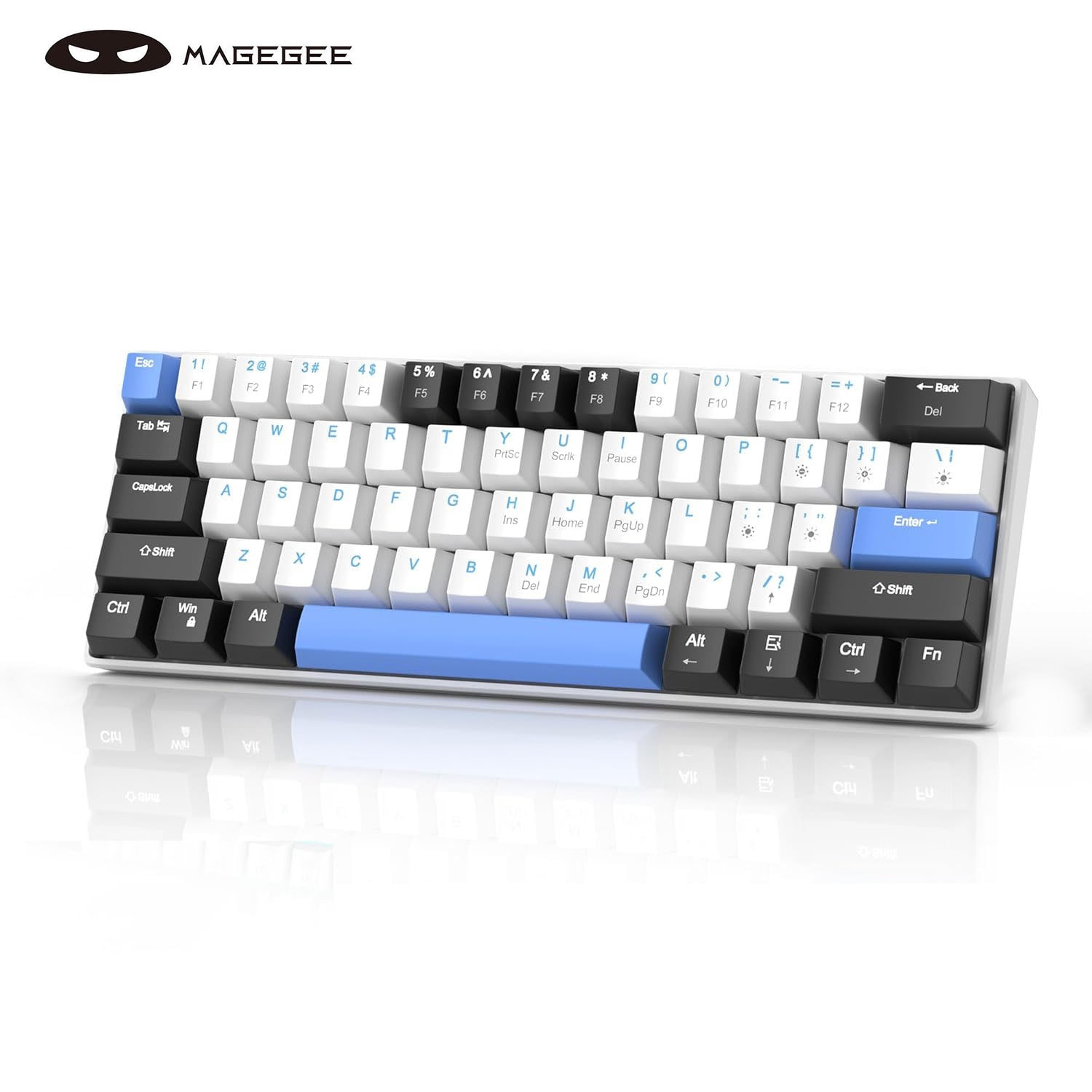 MageGee  60 Percent Compact Mechanical Gaming Keyboard Brown Switches Sea Blue Backlit Portable Small Mechanical Keyboard for Gamer BlackWhiteBlue