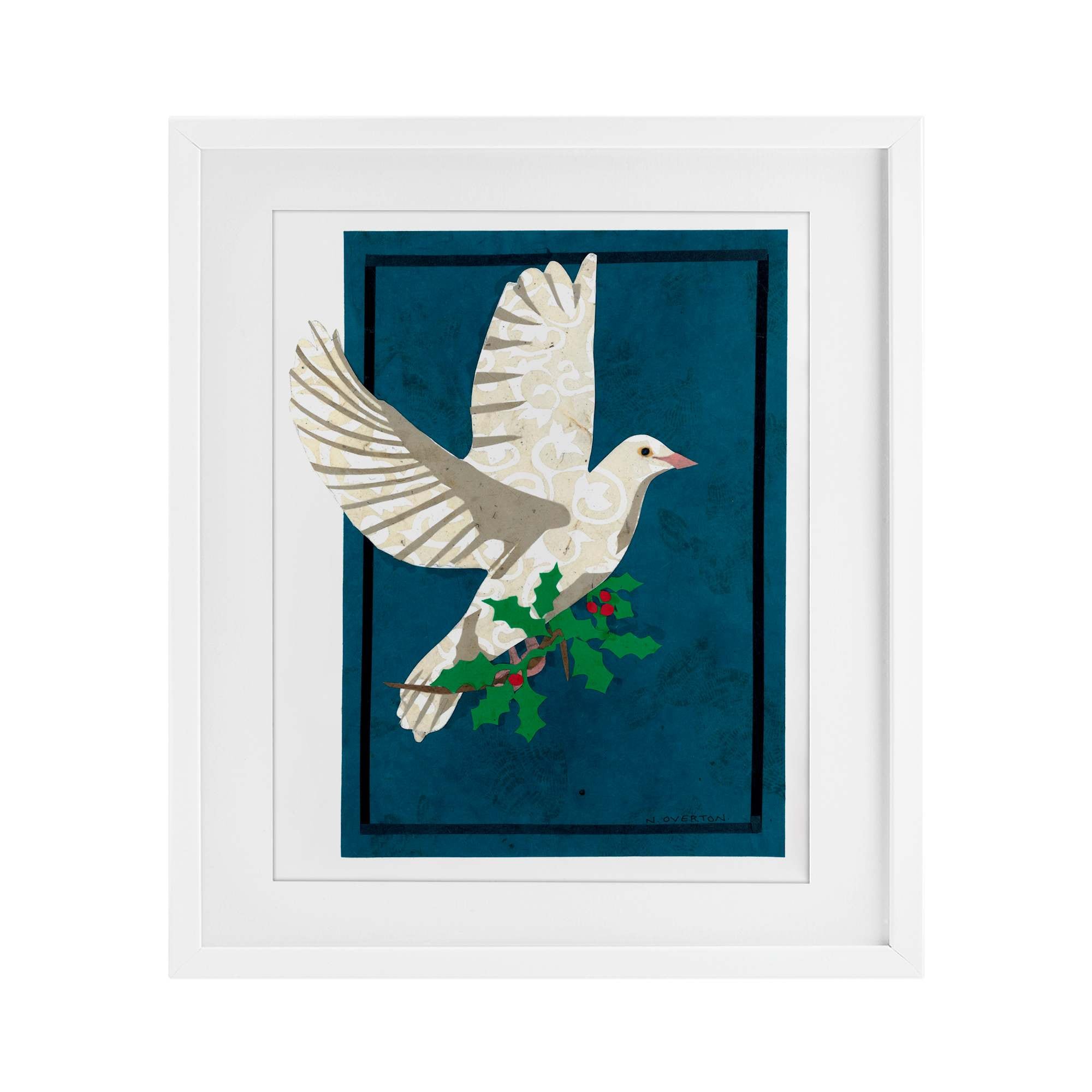 Stupell Industries 199847242176 Christmas Dove with Holly White Framed Print Under Glass 13 x 16