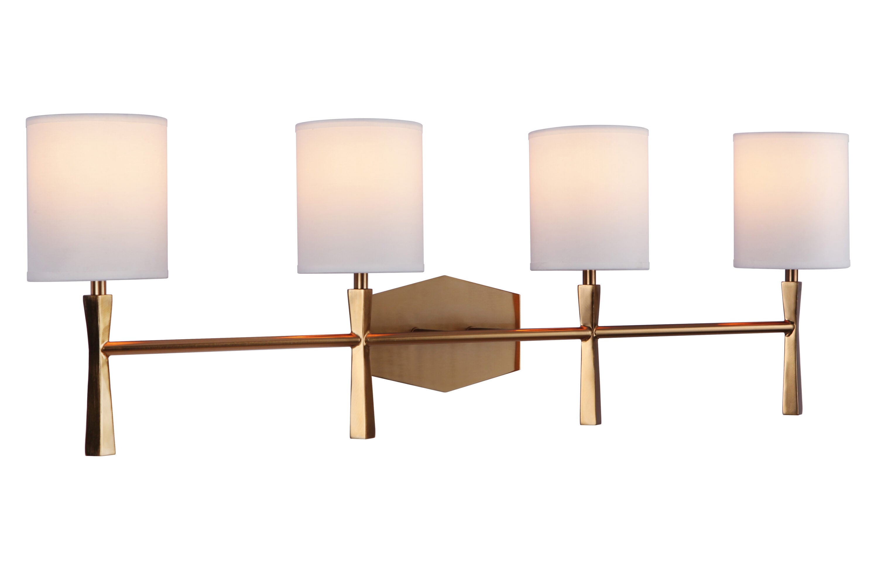 Satin Brass 4-Light Vanity with White Linen Shades