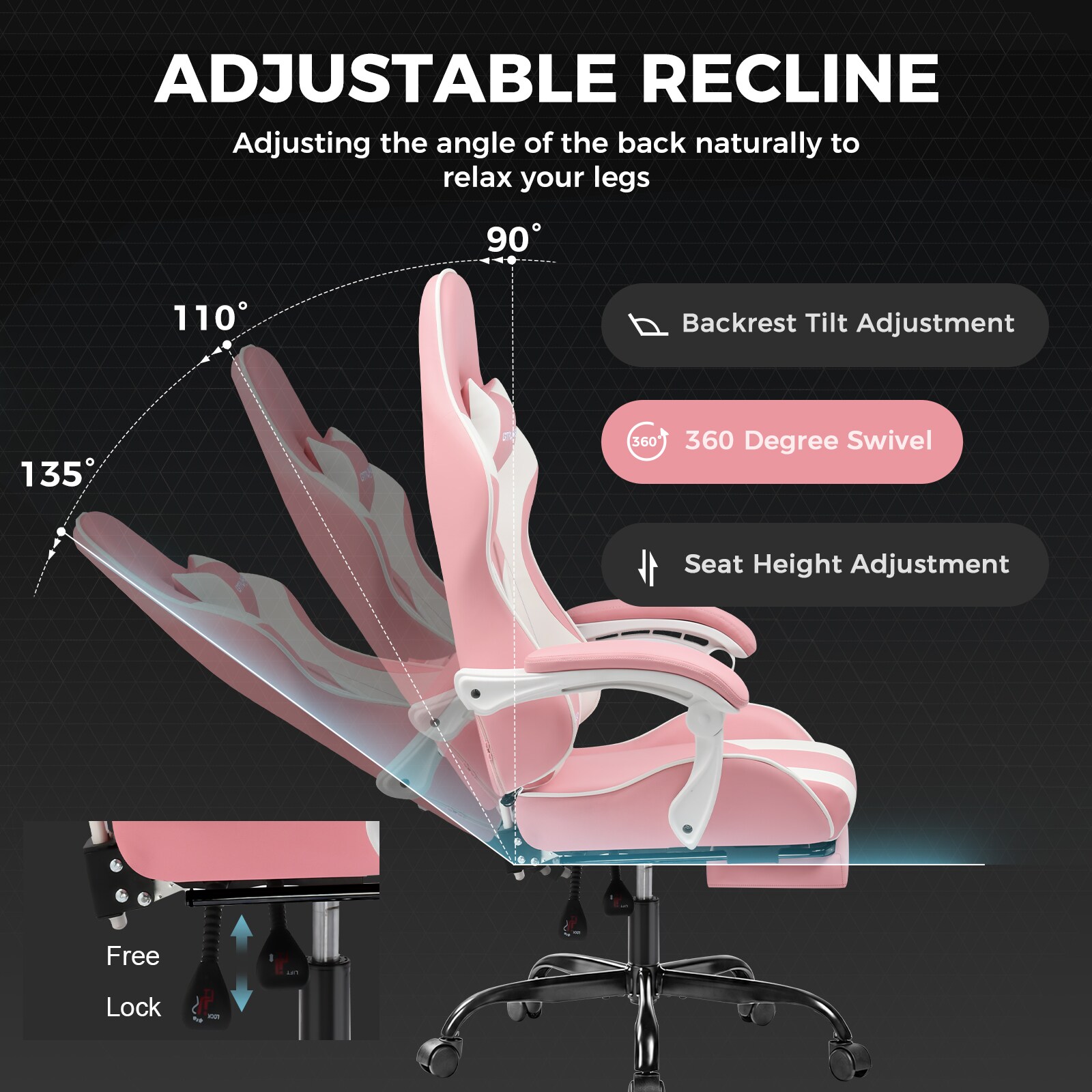 GTPLAYER LOWE'S-GT800A-PINK Office-Chairs - View #2