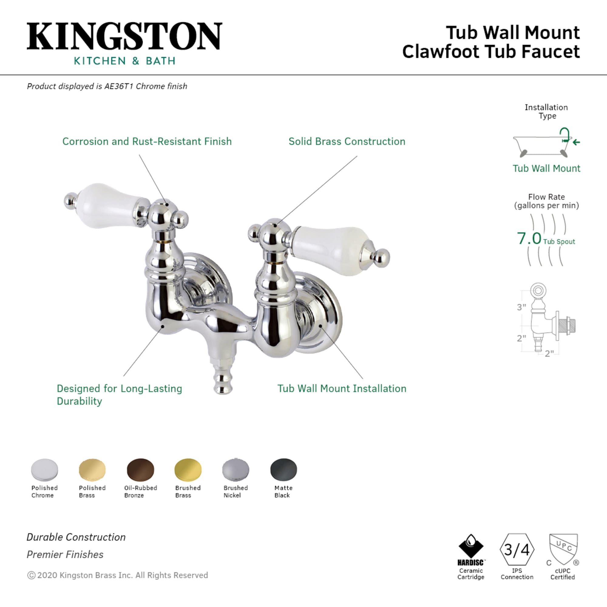 Kingston Brass WLAE36T1 Roman-Tub-Faucets - View #3