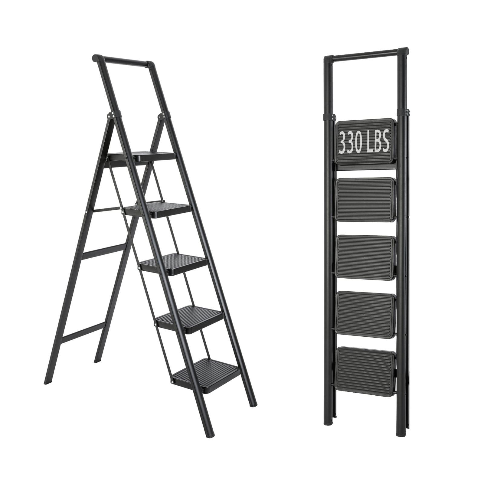 Maocao Hoom JL-F4-T5B 5 -Step 330-lb Capacity Black Steel Foldable Step Stool