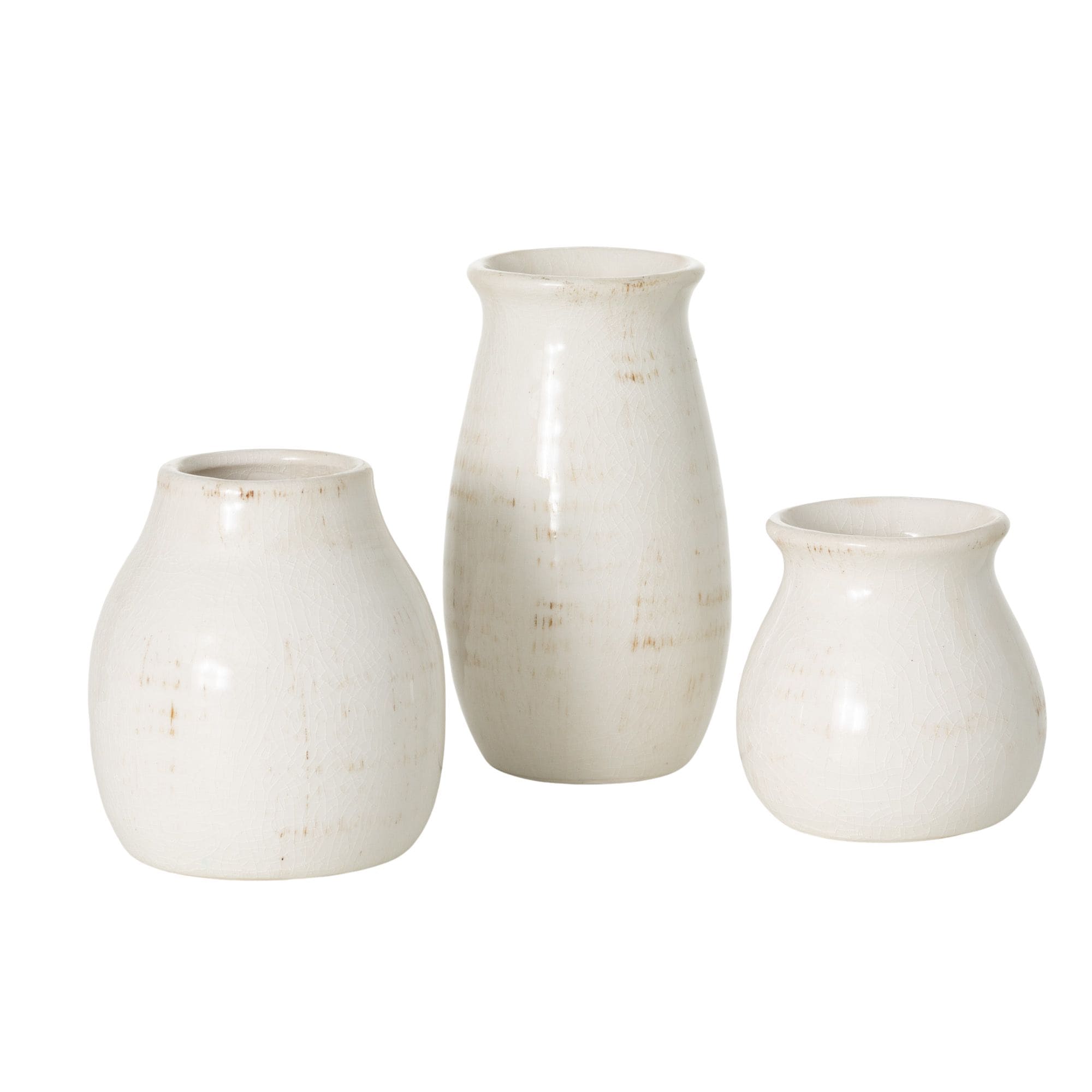 Petite Ceramic Bud Vases Set, Off-White, Modern Farmhouse Design