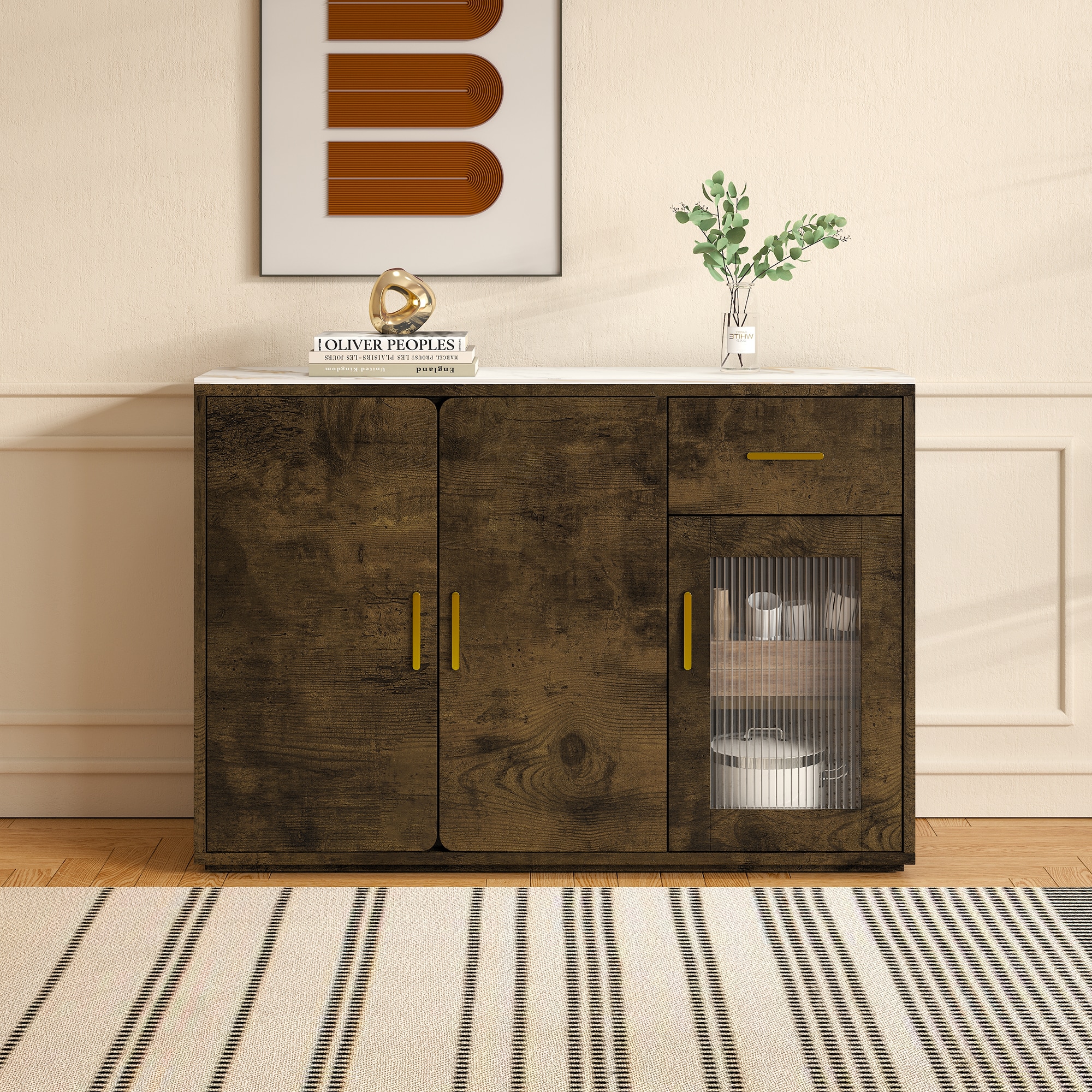 Bybafun YD2700114 Contemporary/Modern Black Brown Sideboard