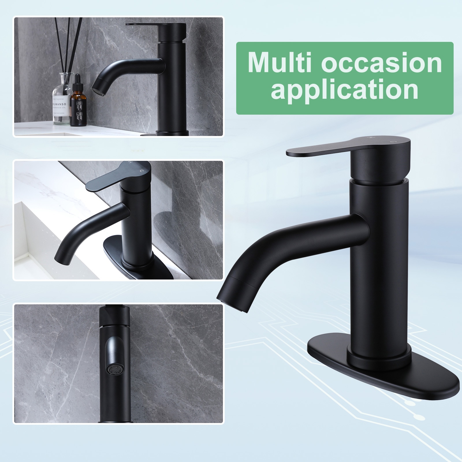 Matte Black Stainless Steel Single-Handle Bathroom Faucet