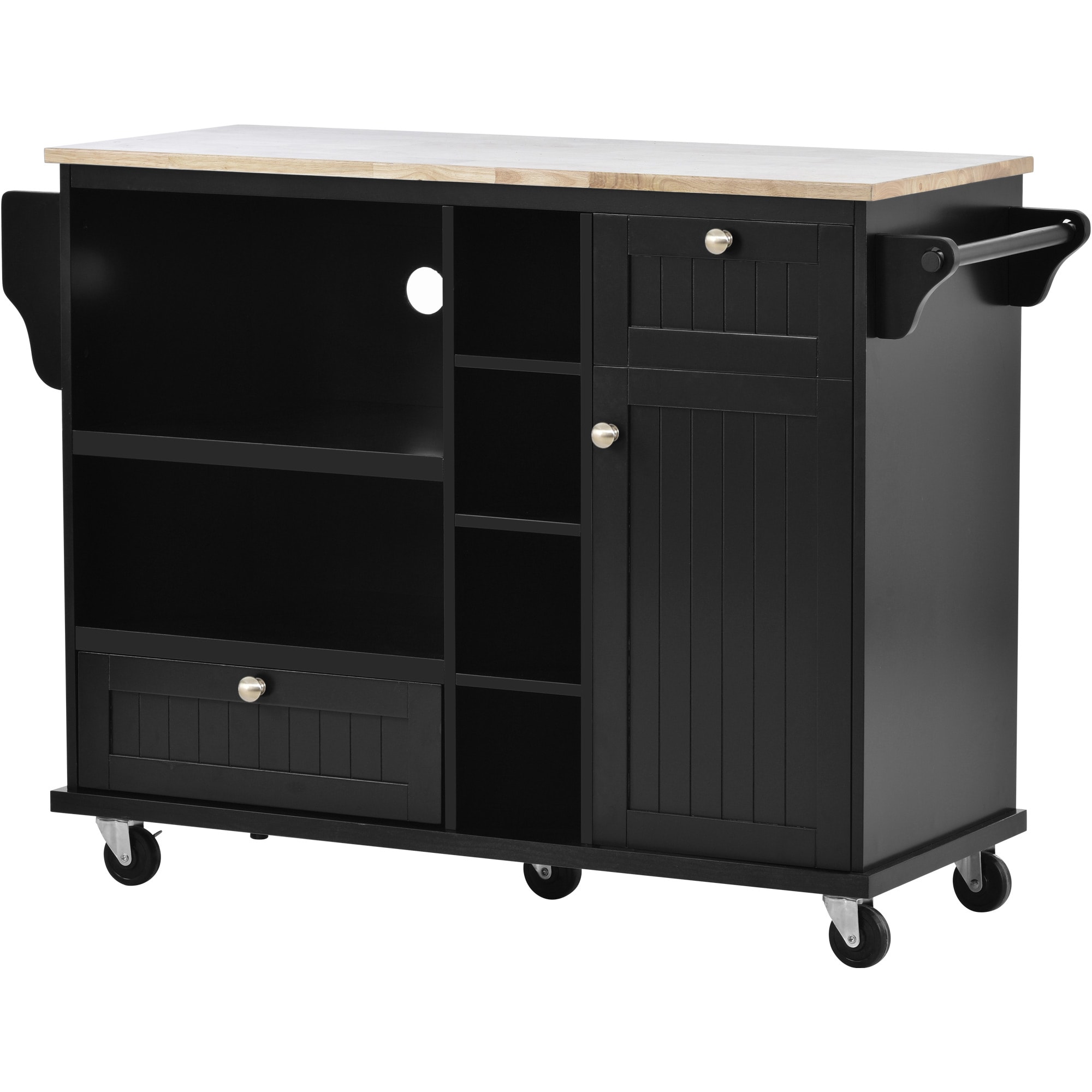 SINOFURN SYB260011BK Black MDF Base with Wood Rolling Kitchen Cart ( 18.1-in x 50.8-in x 36.2-in )