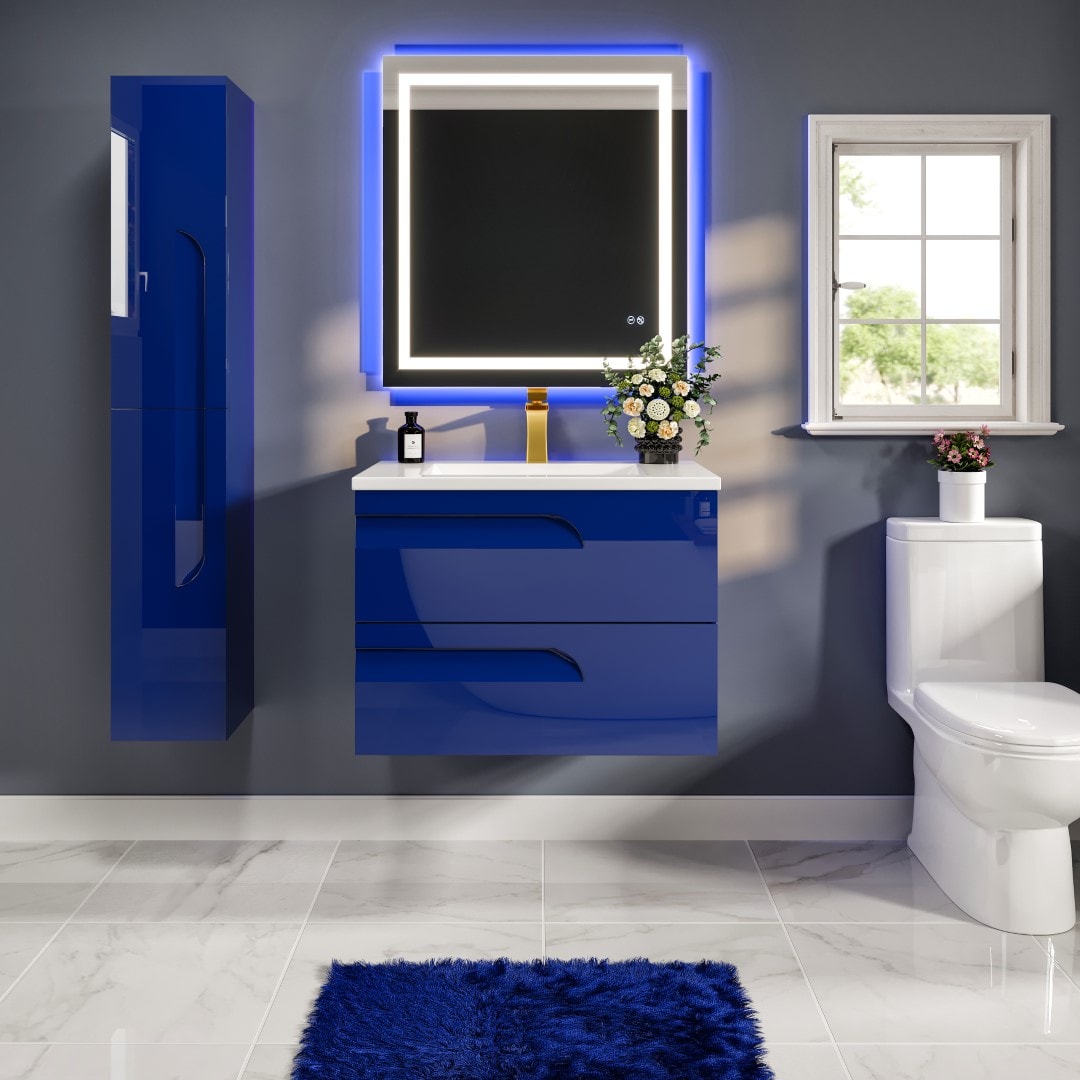 Eviva EVVN23-32BLU-WM Joy 32-in Blue Single Sink Floating Bathroom Vanity with White Porcelain Top