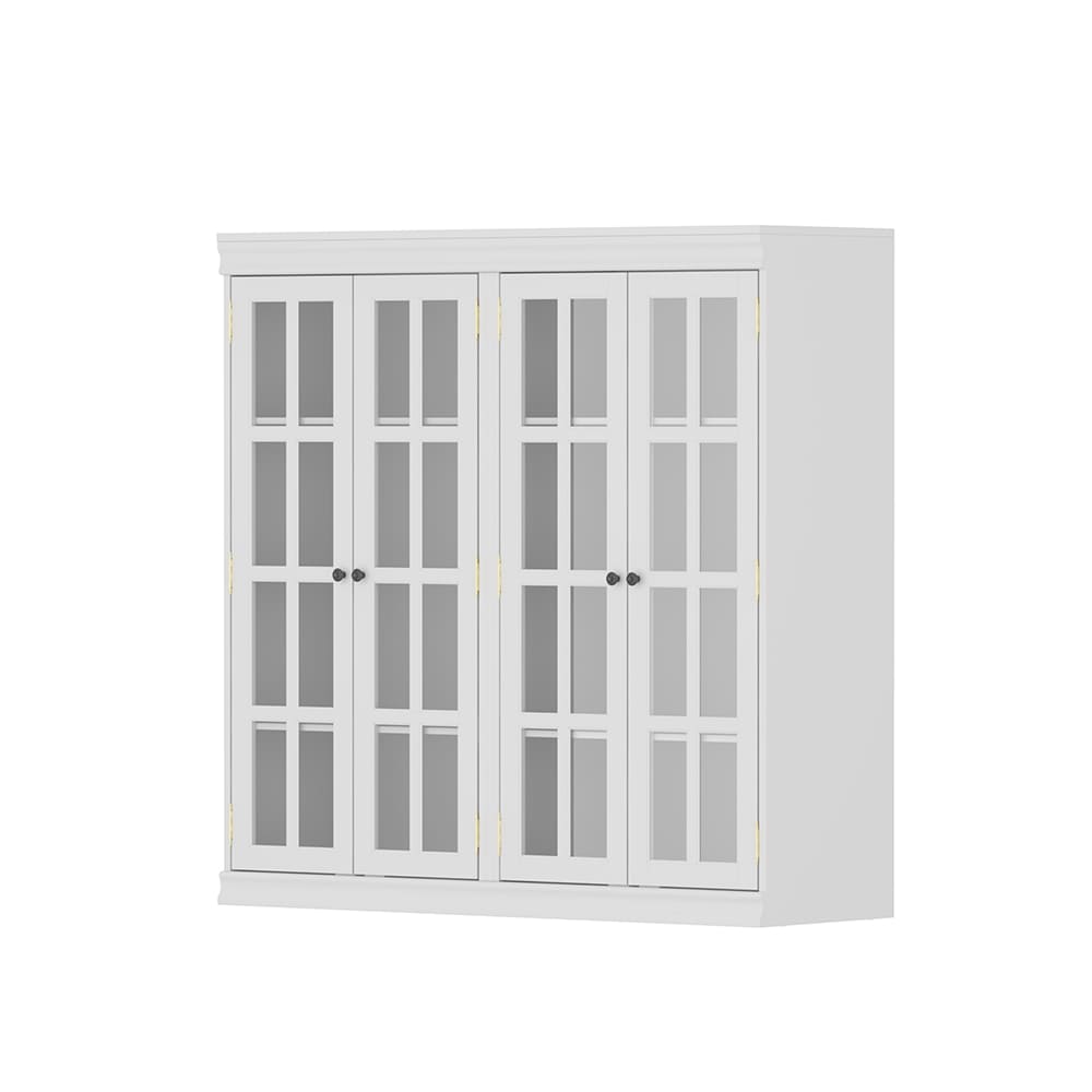  V-KF390079-02 Modern White Bookcase with Tempered Glass Doors Metal Handles and Durable Construction