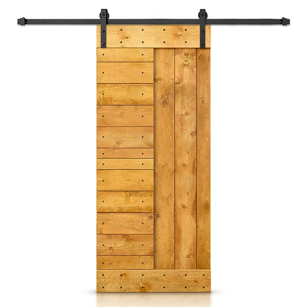 CALHOME SMK-96+DIY-N2-38AT 38-in x 84-in Colonial Maple Stained Pine Wood Solid core Single Barn Door (Hardware Included)