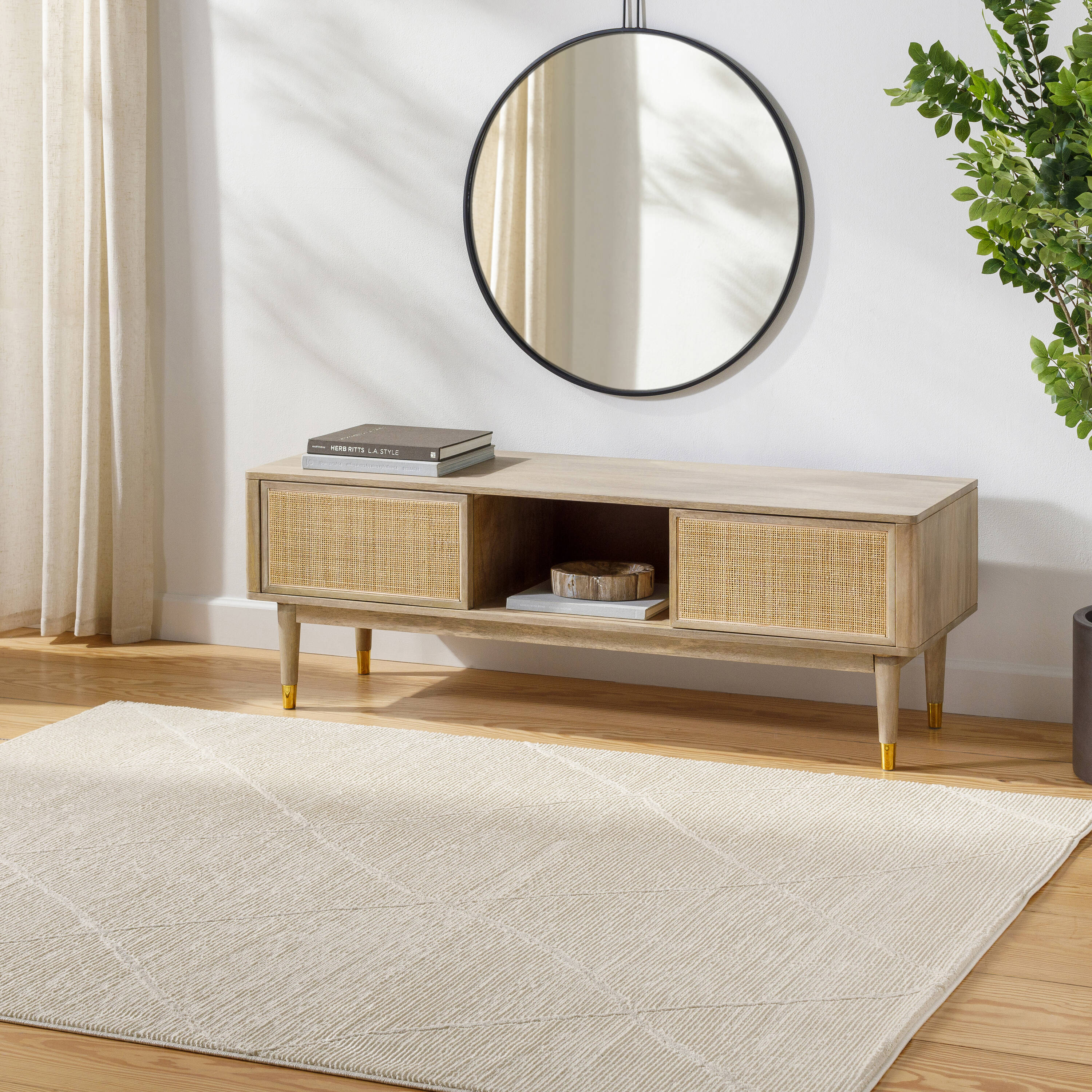Livabliss ALD2300-639 Alder 6 x 9 (ft) Loomed Polyester Cream Rectangular Indoor Solid Bohemian/Eclectic Machine washable Area rug