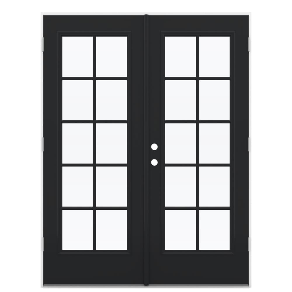 JELD-WEN LOWOLJW238700096 60-in x 80-in x 4-9/16-in Jamb Low-E External grilles , Black Steel Left-hand outswing French Double Patio Door
