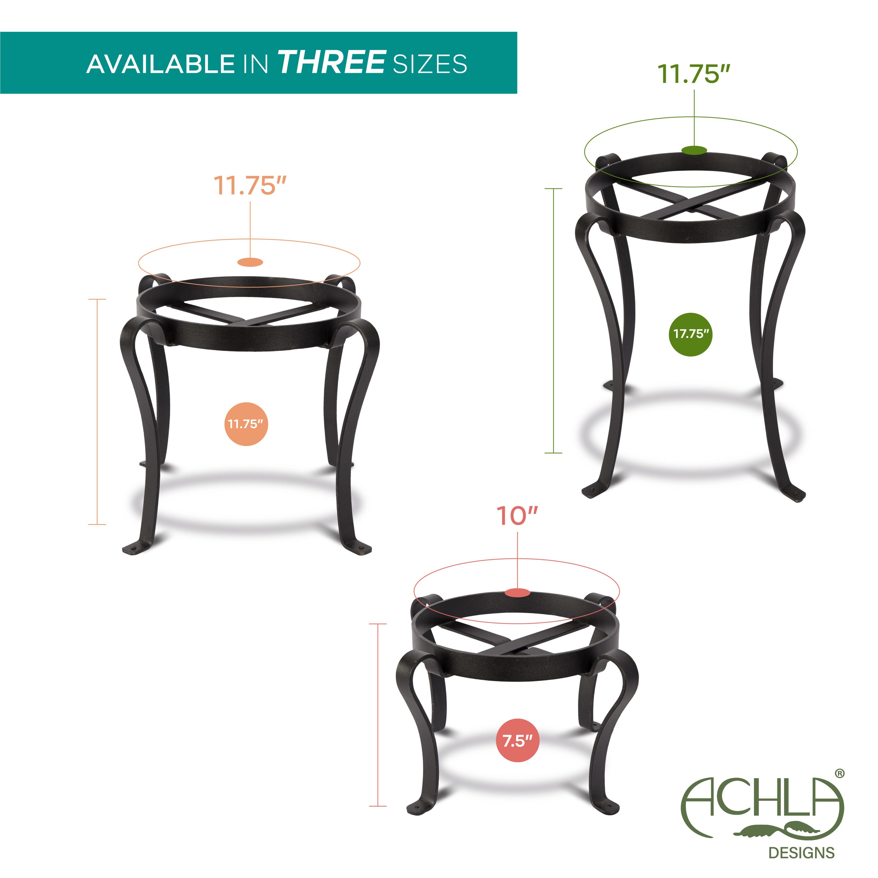 Black Wrought Iron 18" Patio Plant Stand with Curved Legs