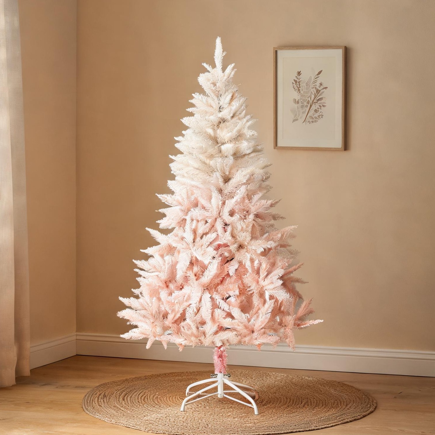 Watnature 7ft Artificial Spruce Christmas Tree with 1000 Tips PVC and Metal Unlit Soft Pink