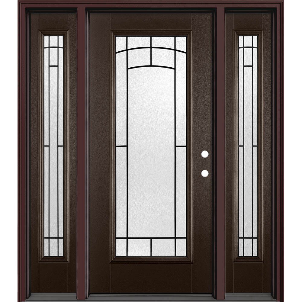 Masonite 631666 Brooklyn 64-in x 80-in x 4-9/16-in Fiberglass Full lite Left-hand inswing Currant Painted Prehung Slab Front Door with Sidelights with Brickmould Solid core