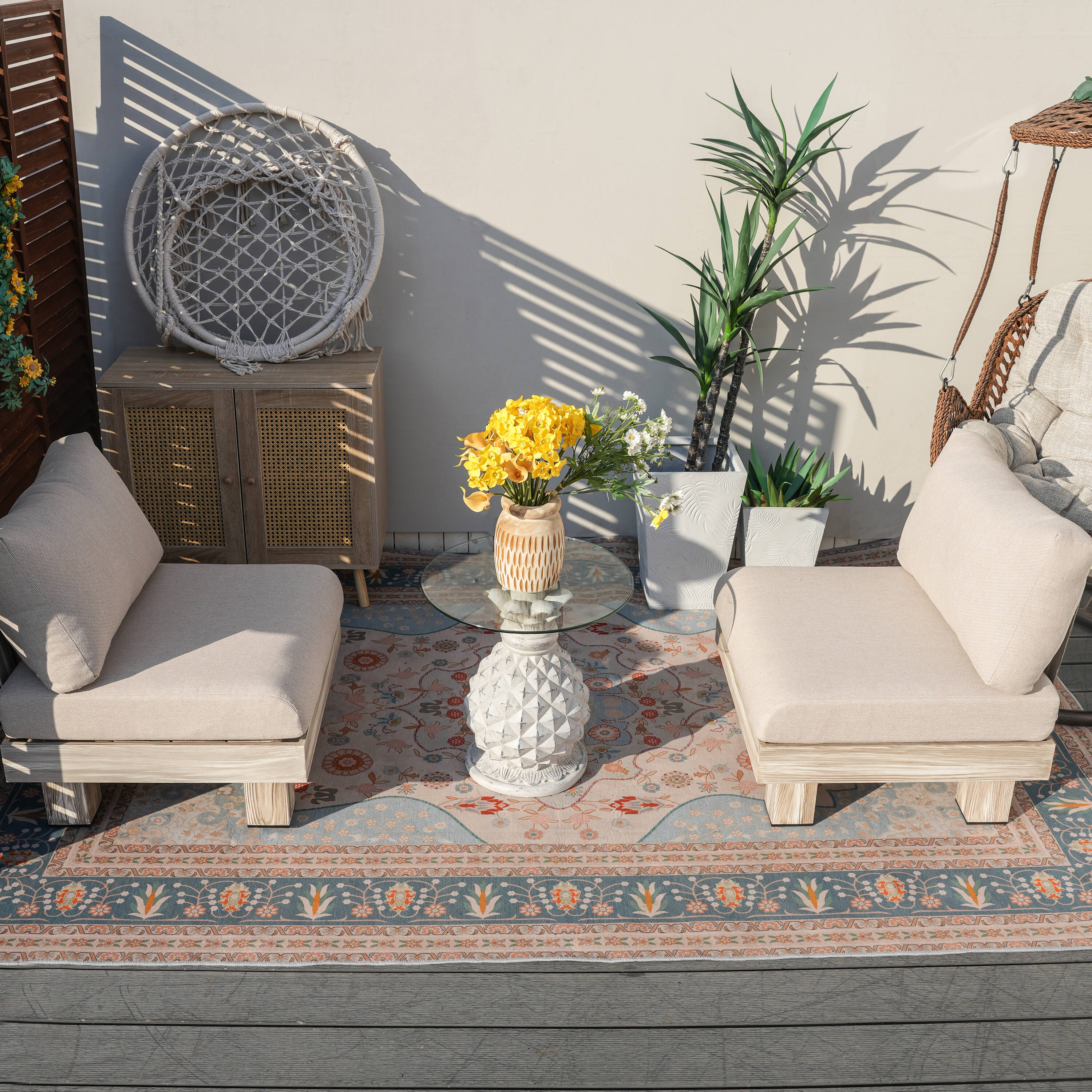 Direct Wicker DWS-22510&ST056 3 -Piece 2 Patio Sofa Conversation Set with Beige Cushions
