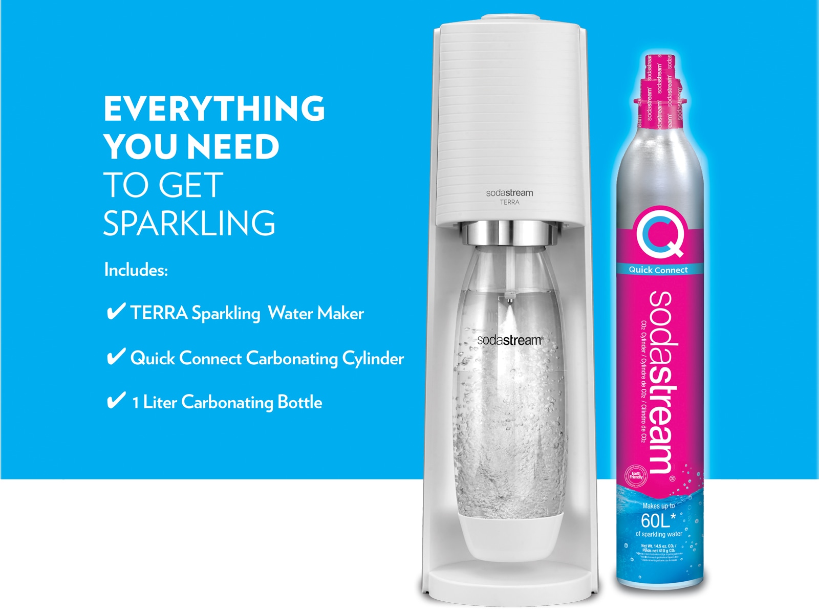 SodaStream E-TERRA Sparkling Water Maker (White) with CO2, Carbonating  Bottle, and Pepsi® Zero Sugar Mix