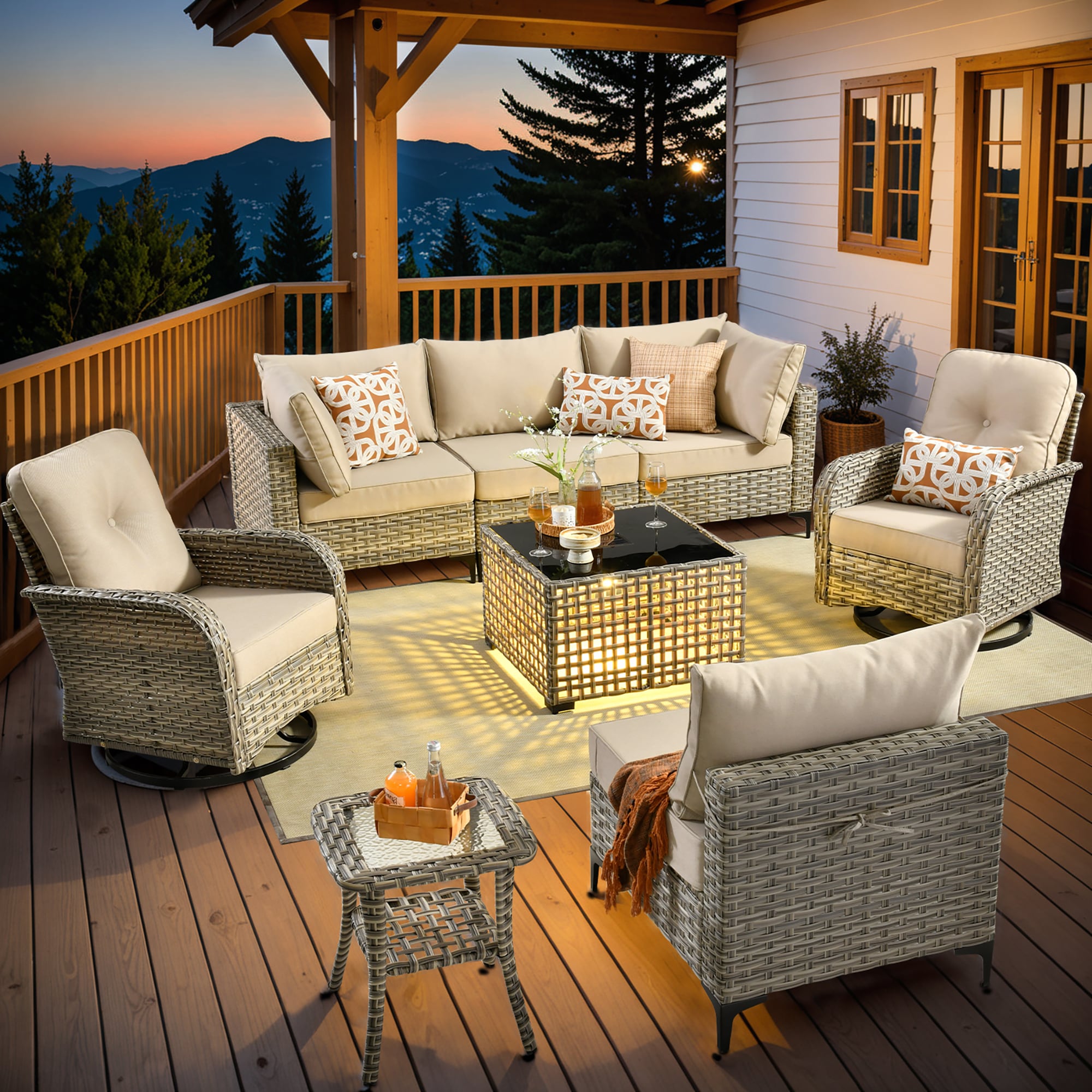 Caodoc L5-VYZSKT608-1 VYZSKT Wicker Outdoor Sofa with Beige Cushions and Wicker Frame