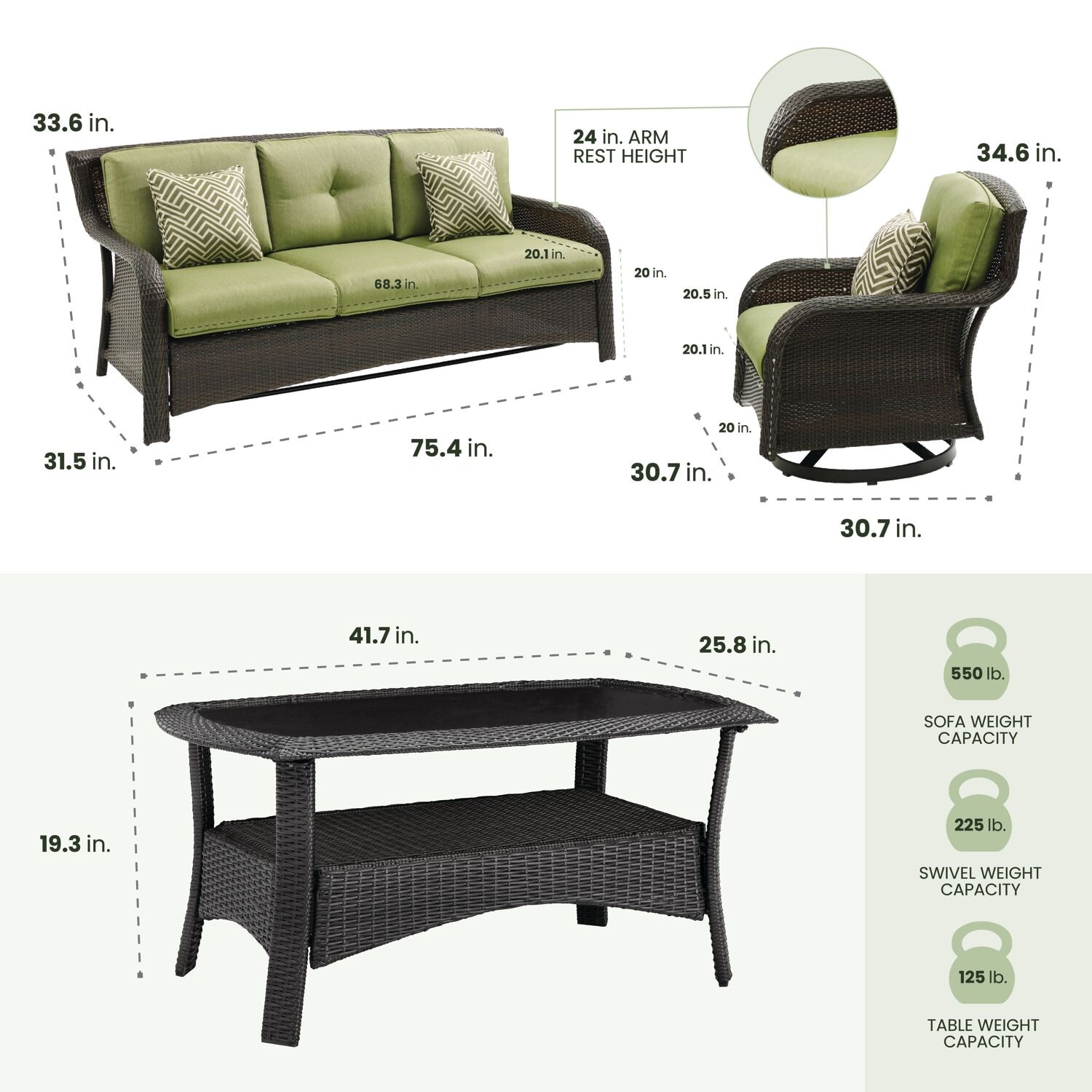 Hanover STRATH4PCSW-S-GRN Patio-Conversation-Sets - View #3