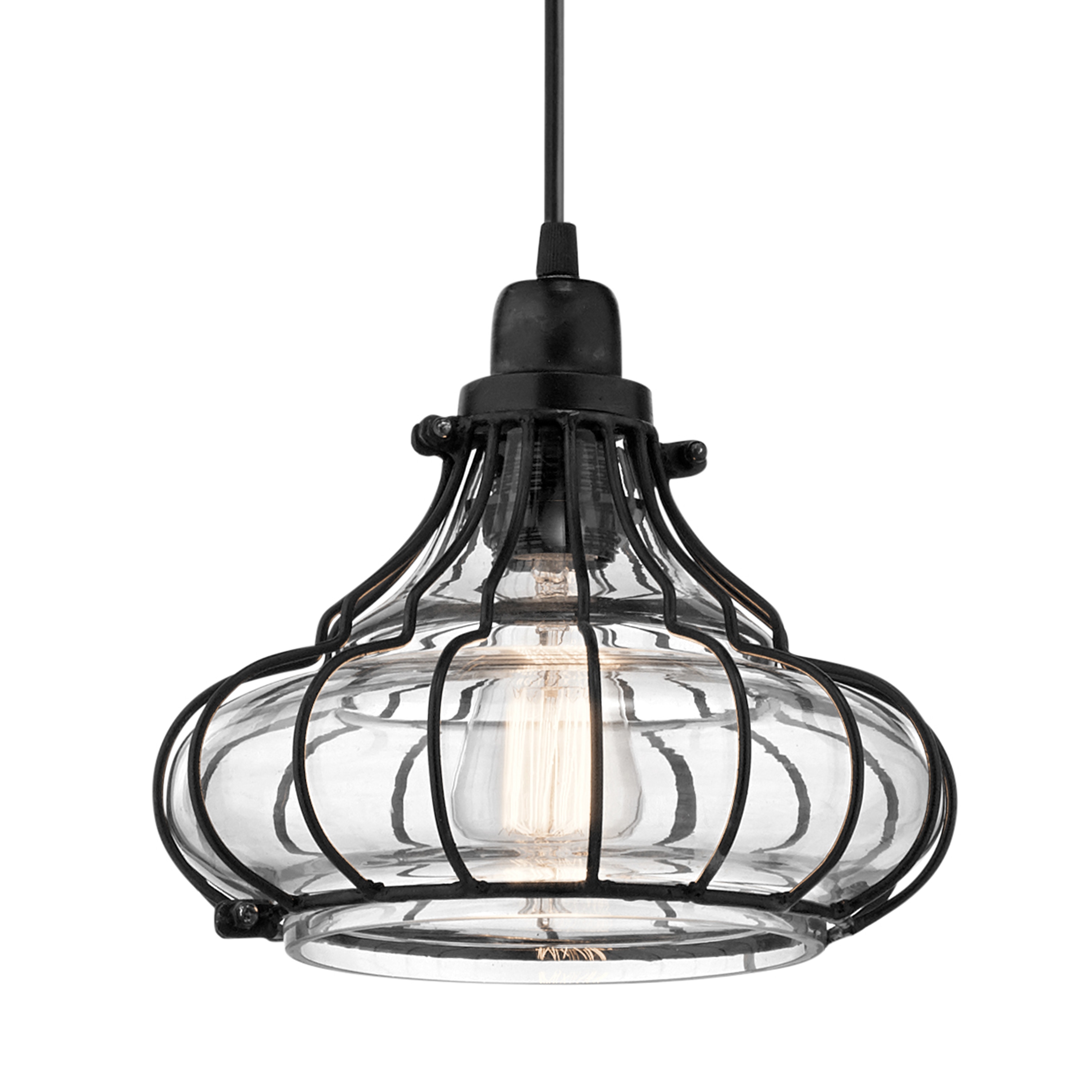 Cora 10" Black Metal Conical Pendant Light with Clear Glass Shade