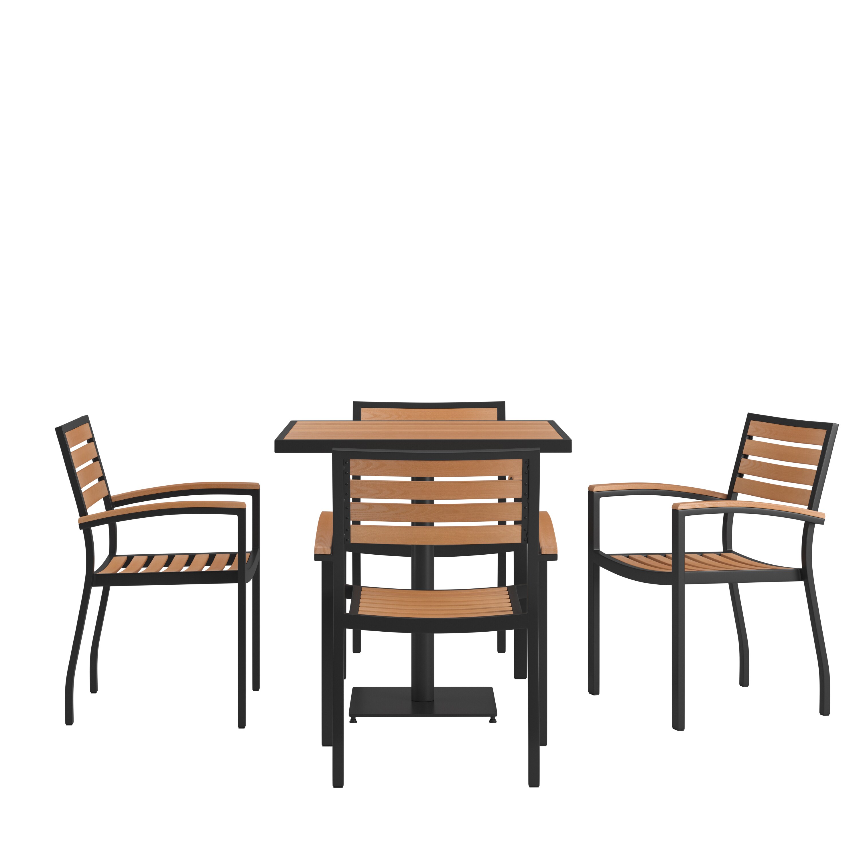 Taylor & Logan 196861087820 Lark 5 -Piece Black Patio Dining Set Plastic Square Table with 4 Stackable Stationary Chairs